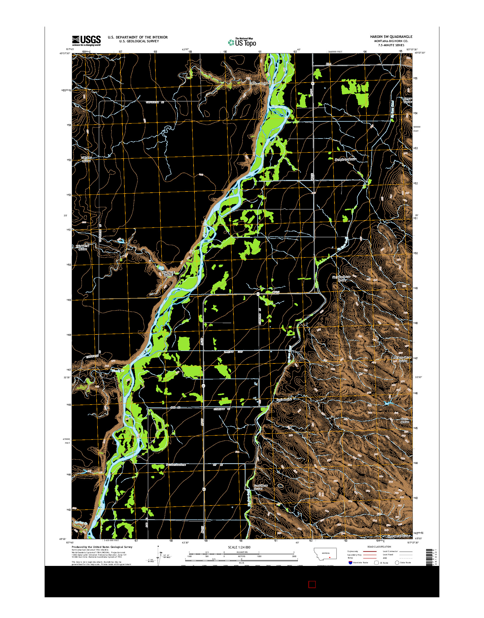 USGS US TOPO 7.5-MINUTE MAP FOR HARDIN SW, MT 2014
