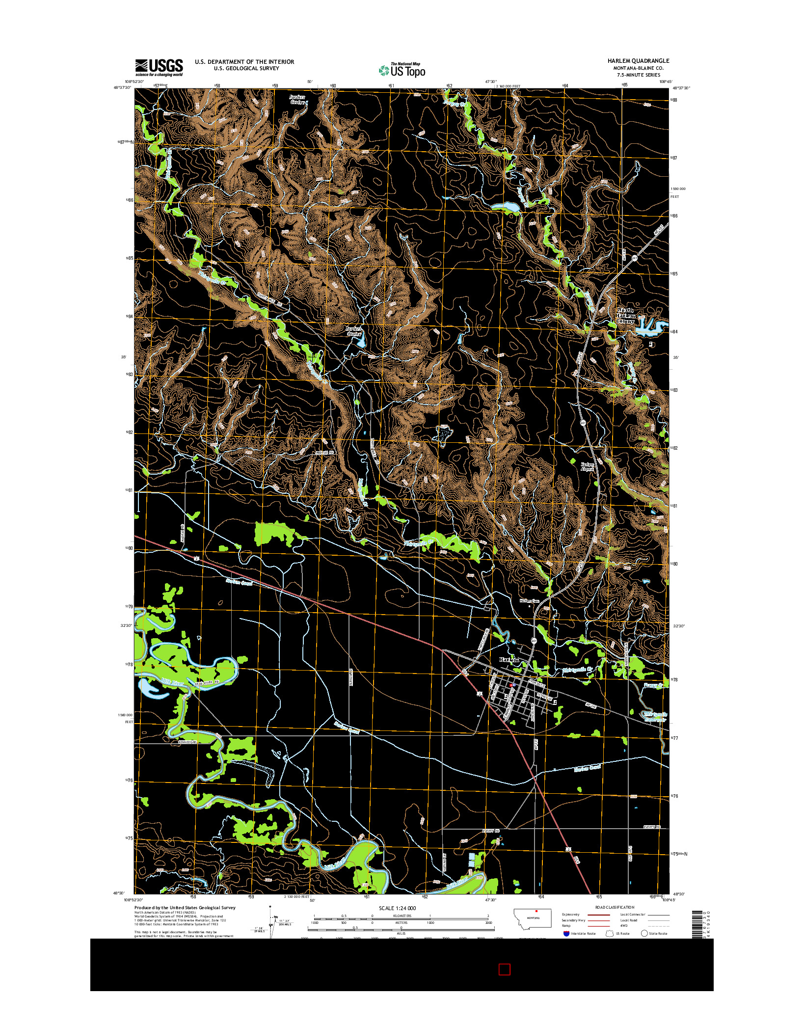 USGS US TOPO 7.5-MINUTE MAP FOR HARLEM, MT 2014