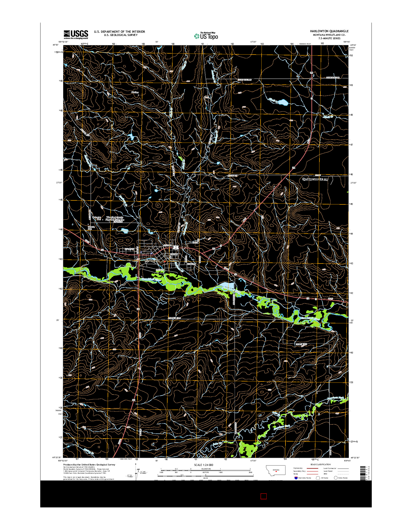 USGS US TOPO 7.5-MINUTE MAP FOR HARLOWTON, MT 2014
