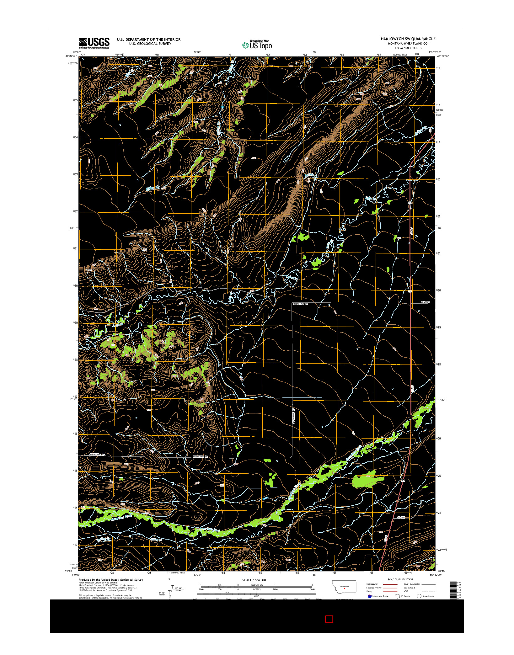 USGS US TOPO 7.5-MINUTE MAP FOR HARLOWTON SW, MT 2014