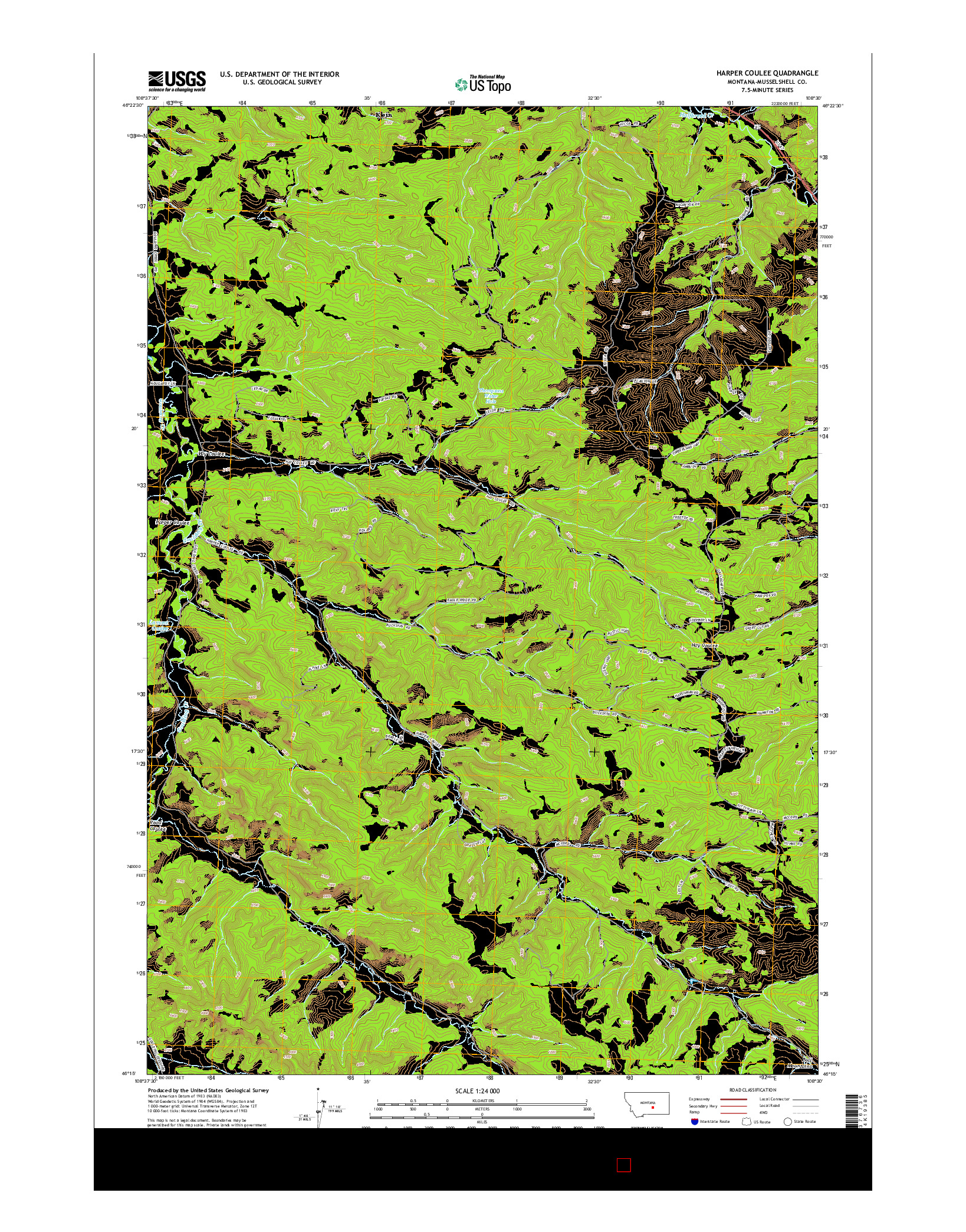 USGS US TOPO 7.5-MINUTE MAP FOR HARPER COULEE, MT 2014