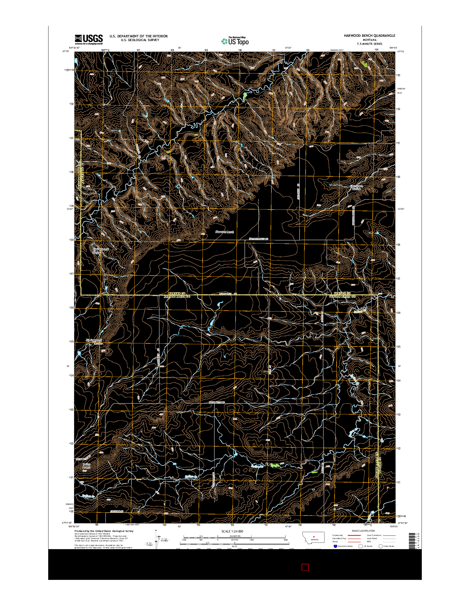 USGS US TOPO 7.5-MINUTE MAP FOR HARWOOD BENCH, MT 2014