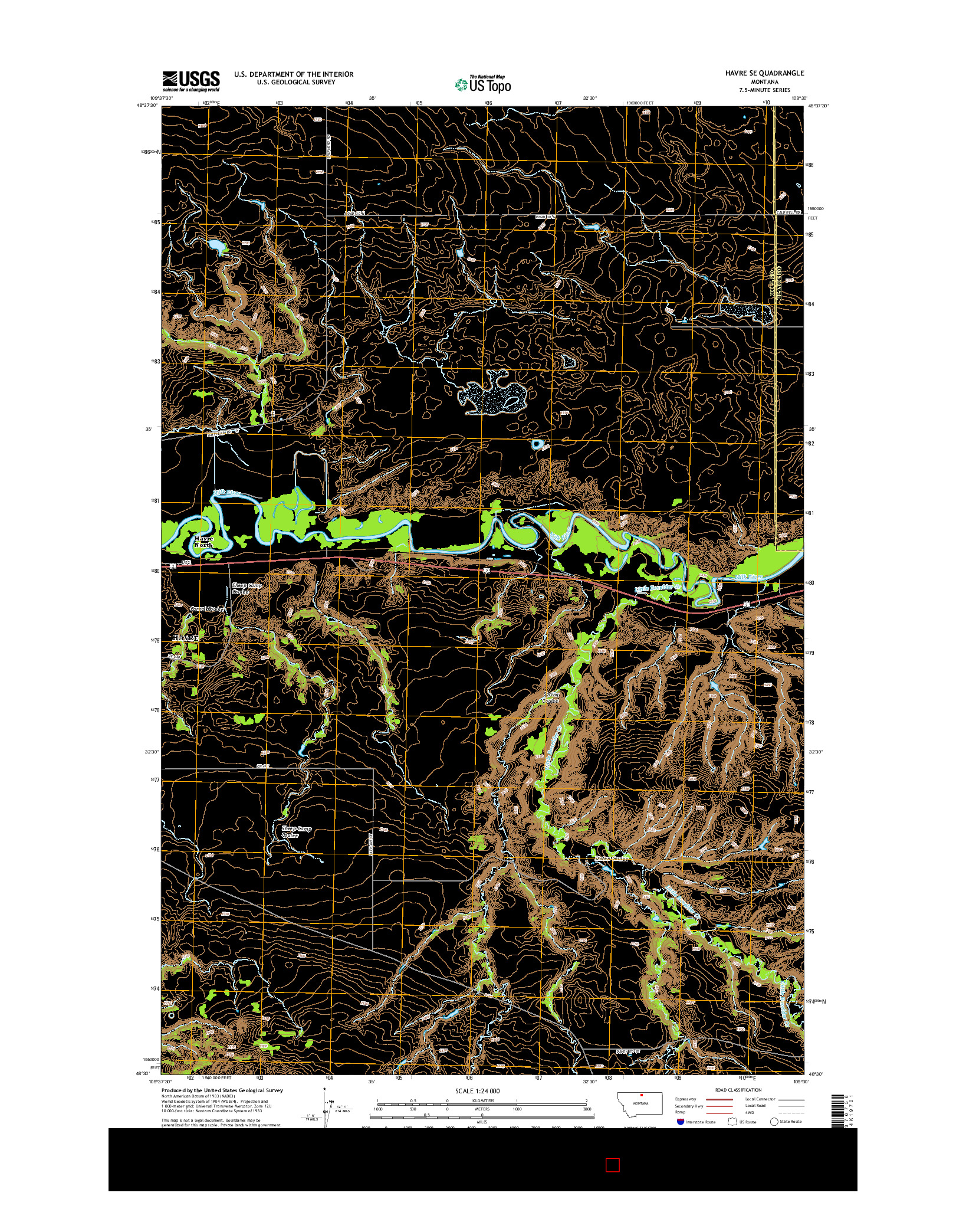 USGS US TOPO 7.5-MINUTE MAP FOR HAVRE SE, MT 2014