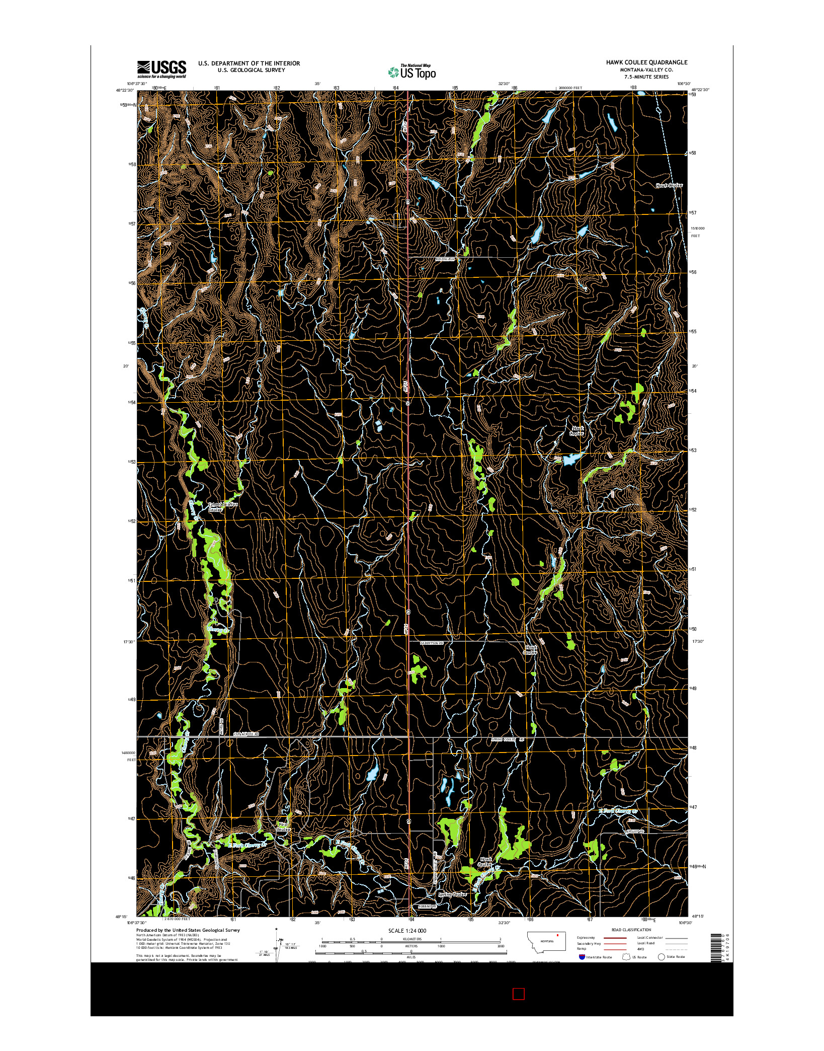 USGS US TOPO 7.5-MINUTE MAP FOR HAWK COULEE, MT 2014