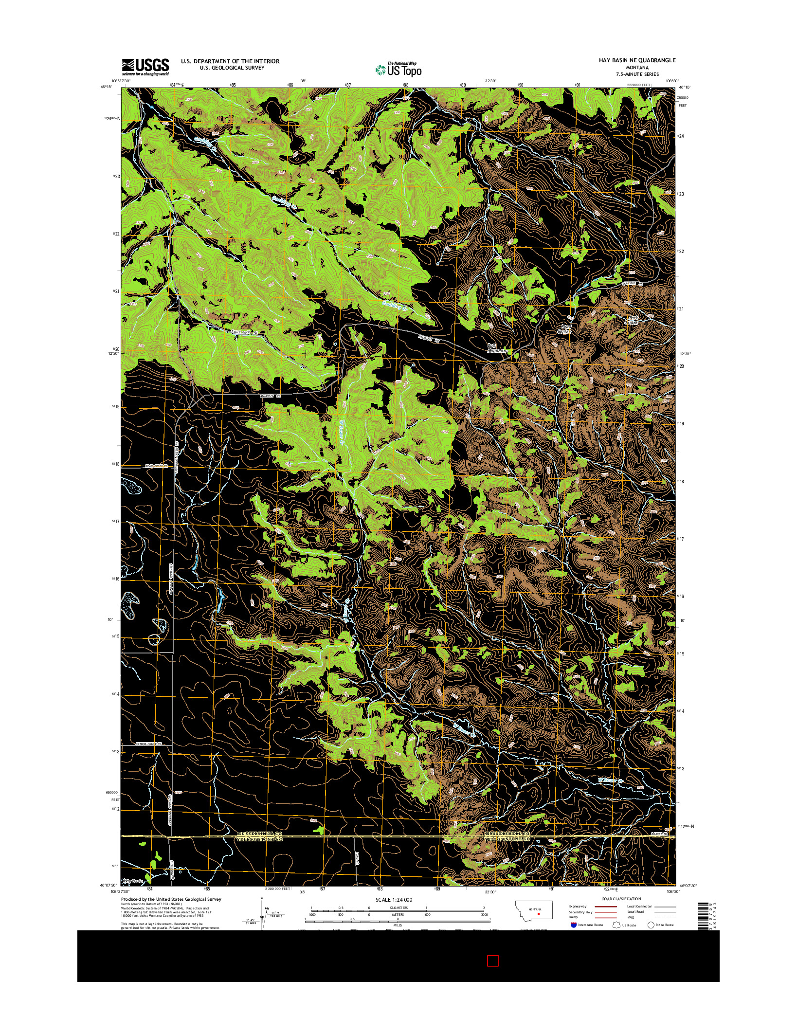 USGS US TOPO 7.5-MINUTE MAP FOR HAY BASIN NE, MT 2014