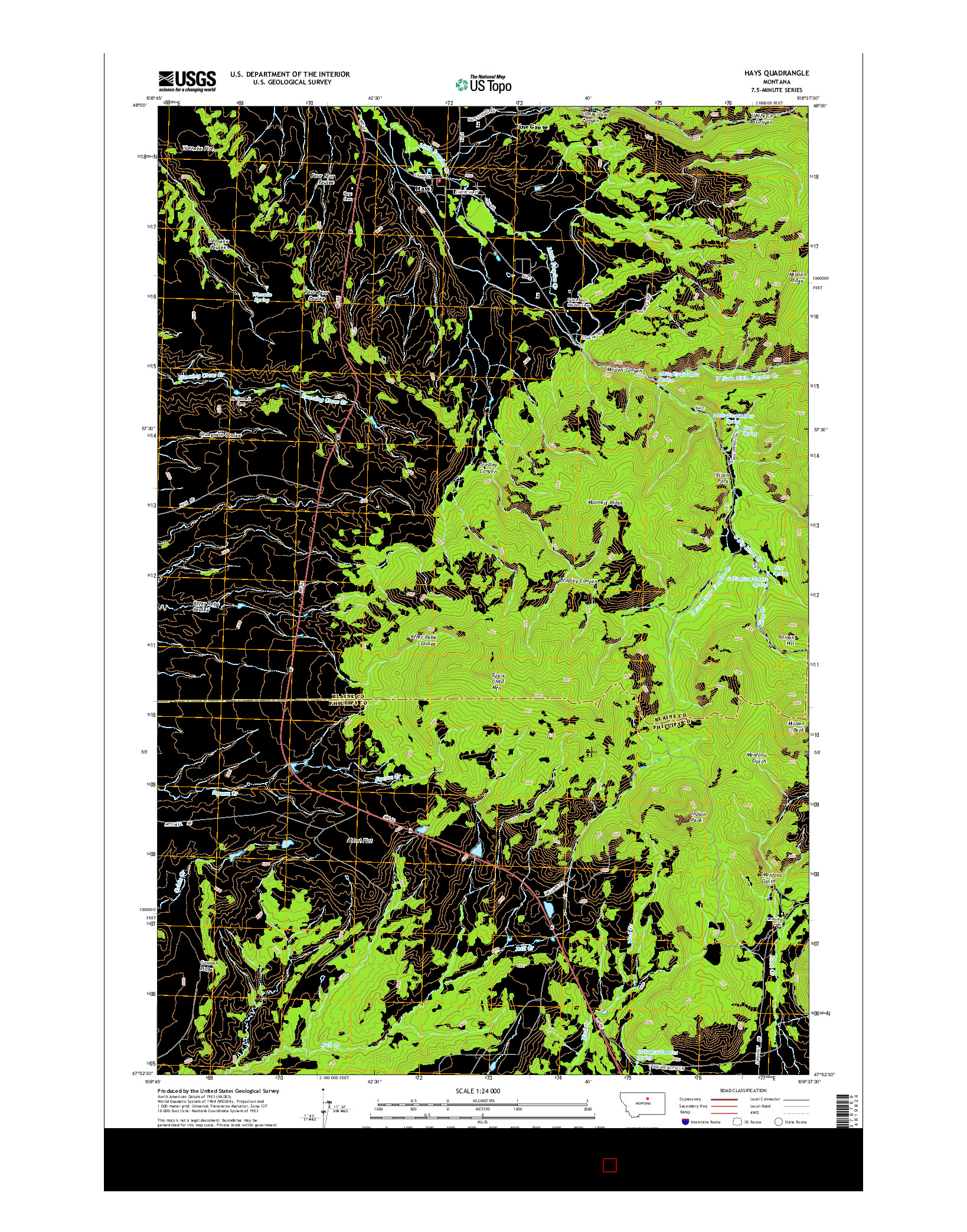 USGS US TOPO 7.5-MINUTE MAP FOR HAYS, MT 2014