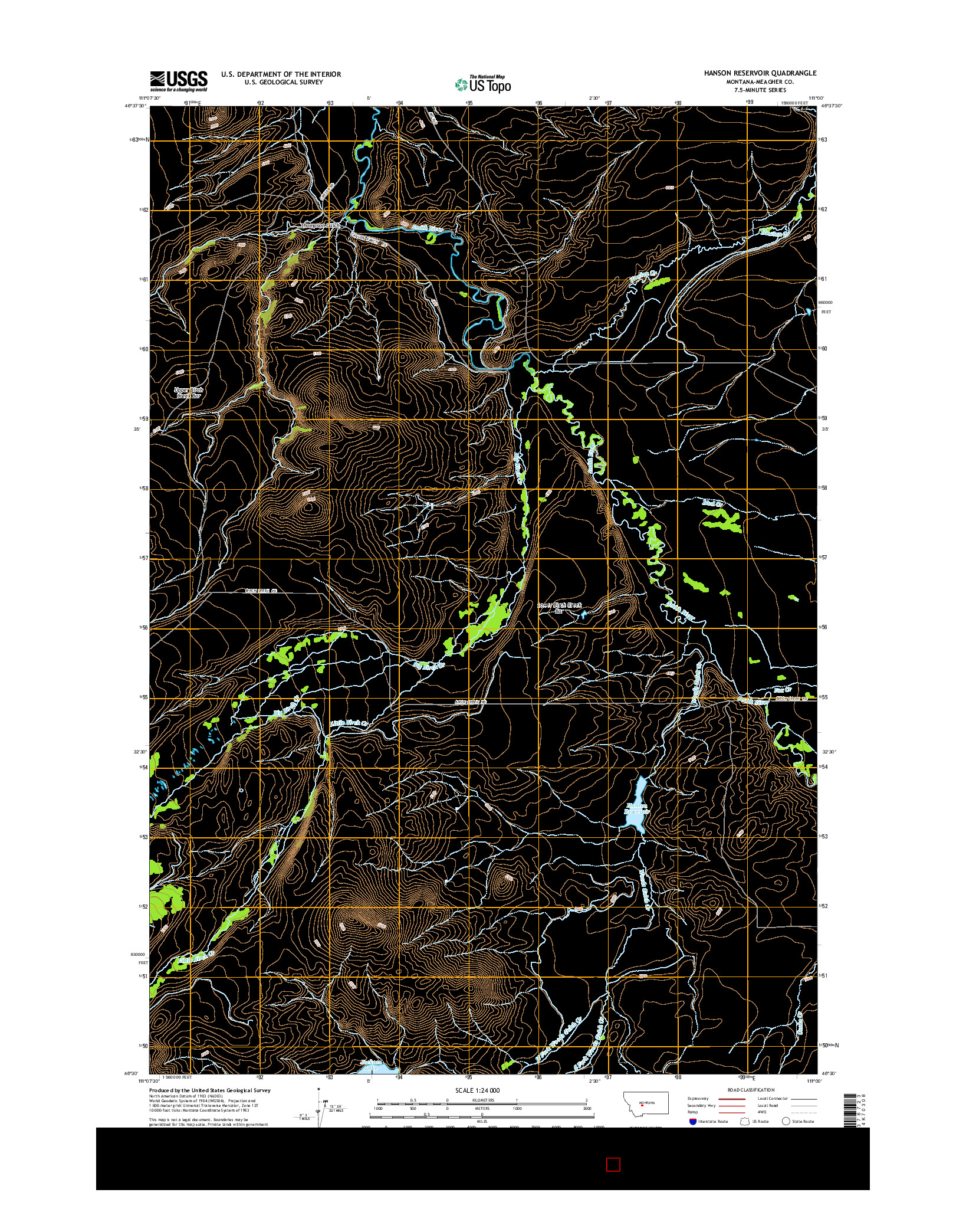 USGS US TOPO 7.5-MINUTE MAP FOR HANSON RESERVOIR, MT 2014