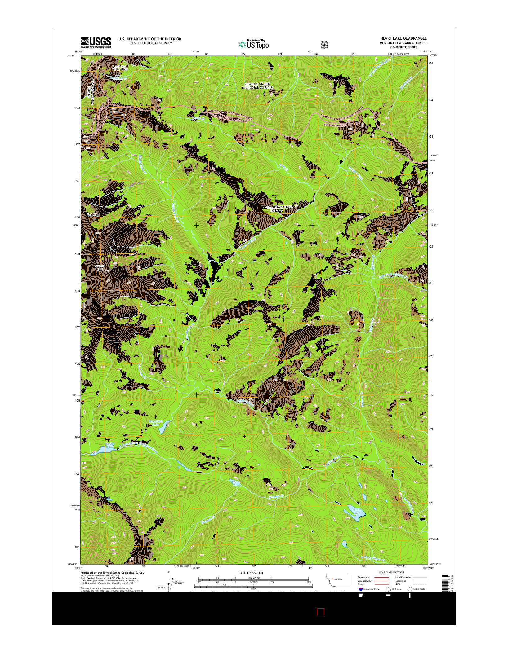 USGS US TOPO 7.5-MINUTE MAP FOR HEART LAKE, MT 2014