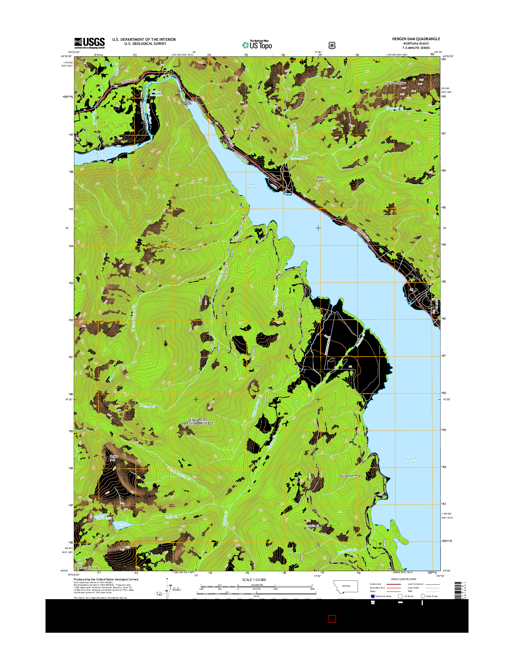 USGS US TOPO 7.5-MINUTE MAP FOR HEBGEN DAM, MT-ID 2014