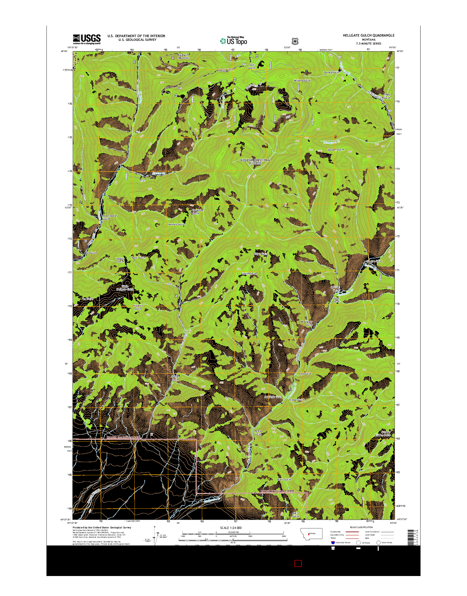 USGS US TOPO 7.5-MINUTE MAP FOR HELLGATE GULCH, MT 2014