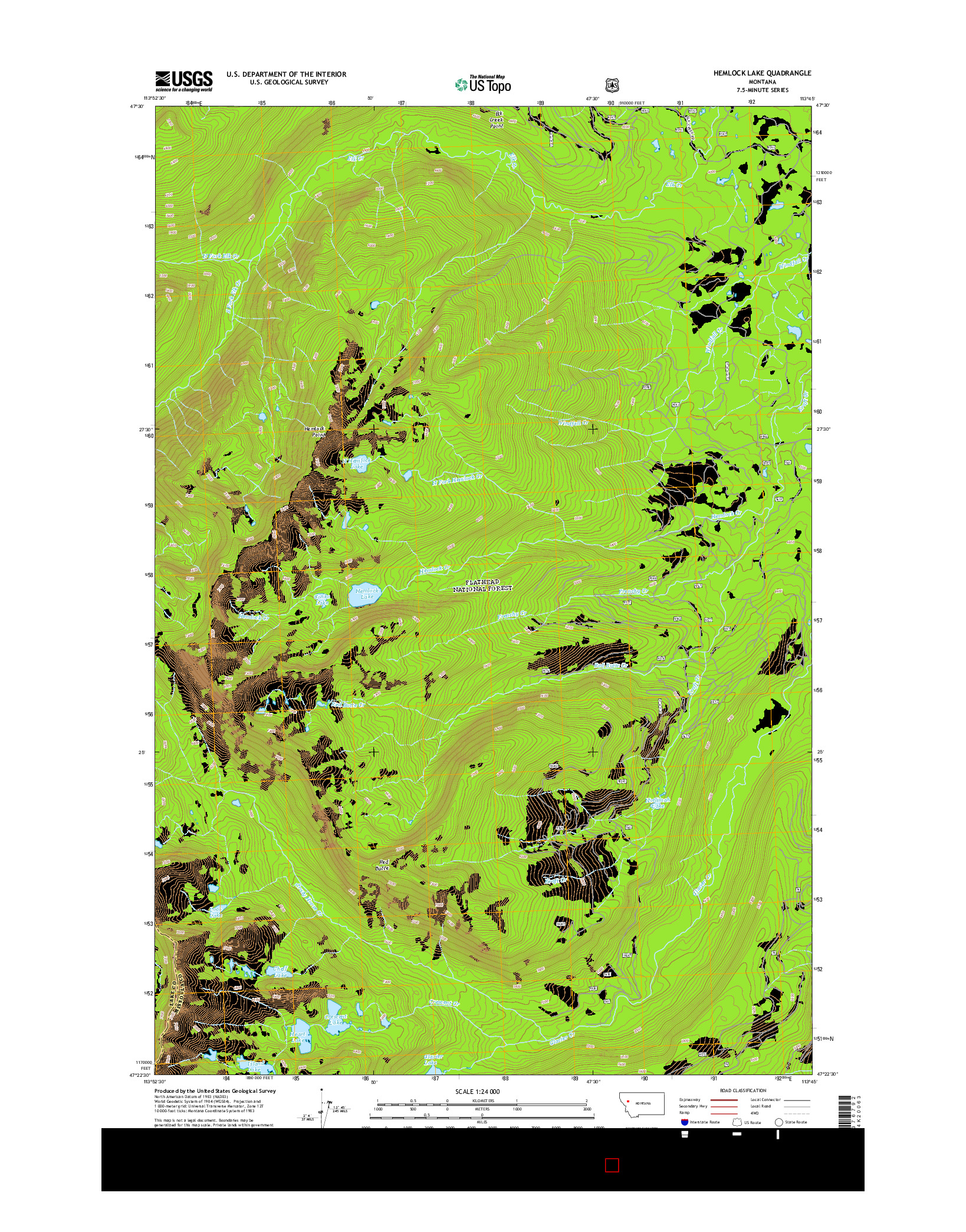 USGS US TOPO 7.5-MINUTE MAP FOR HEMLOCK LAKE, MT 2014