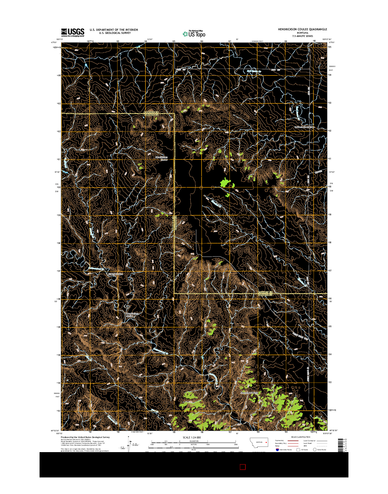 USGS US TOPO 7.5-MINUTE MAP FOR HENDRICKSON COULEE, MT 2014