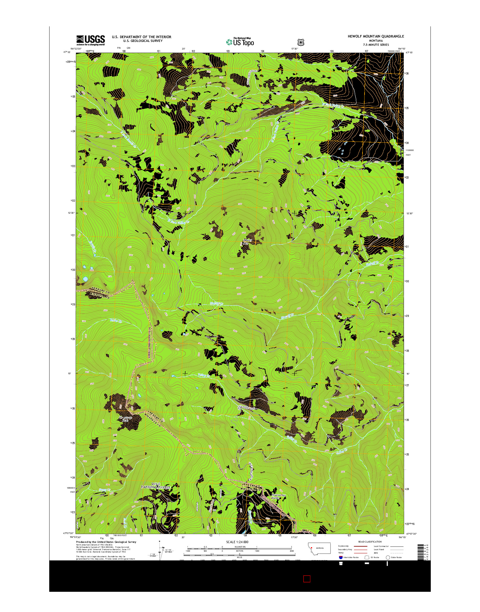 USGS US TOPO 7.5-MINUTE MAP FOR HEWOLF MOUNTAIN, MT 2014