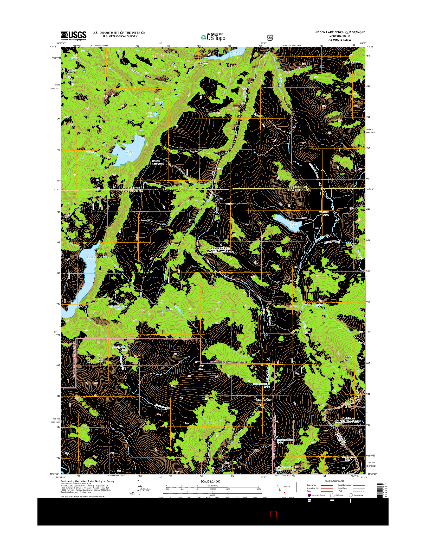 USGS US TOPO 7.5-MINUTE MAP FOR HIDDEN LAKE BENCH, MT-ID 2014