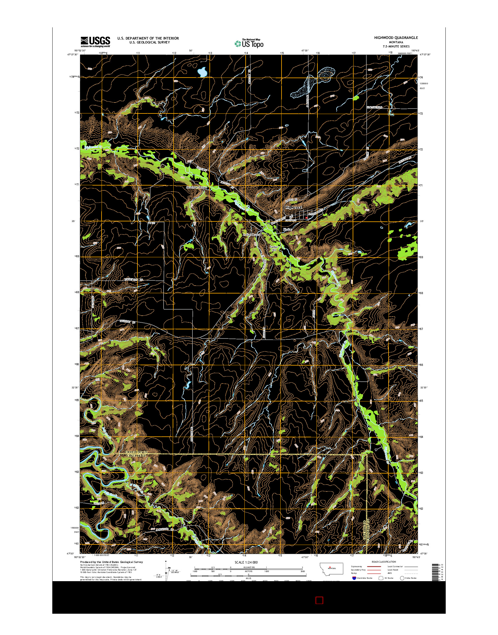 USGS US TOPO 7.5-MINUTE MAP FOR HIGHWOOD, MT 2014