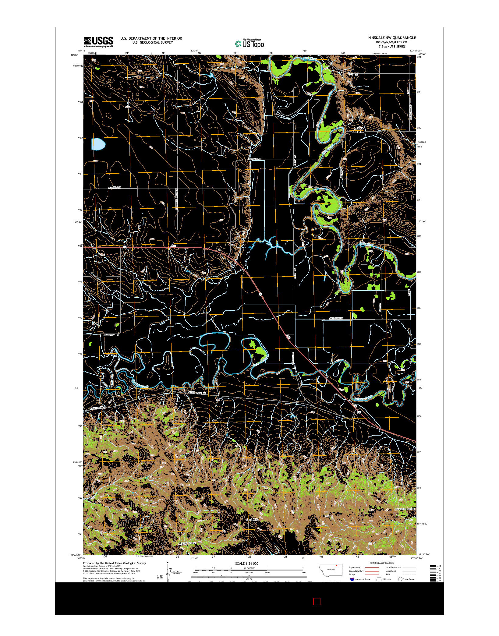 USGS US TOPO 7.5-MINUTE MAP FOR HINSDALE NW, MT 2014