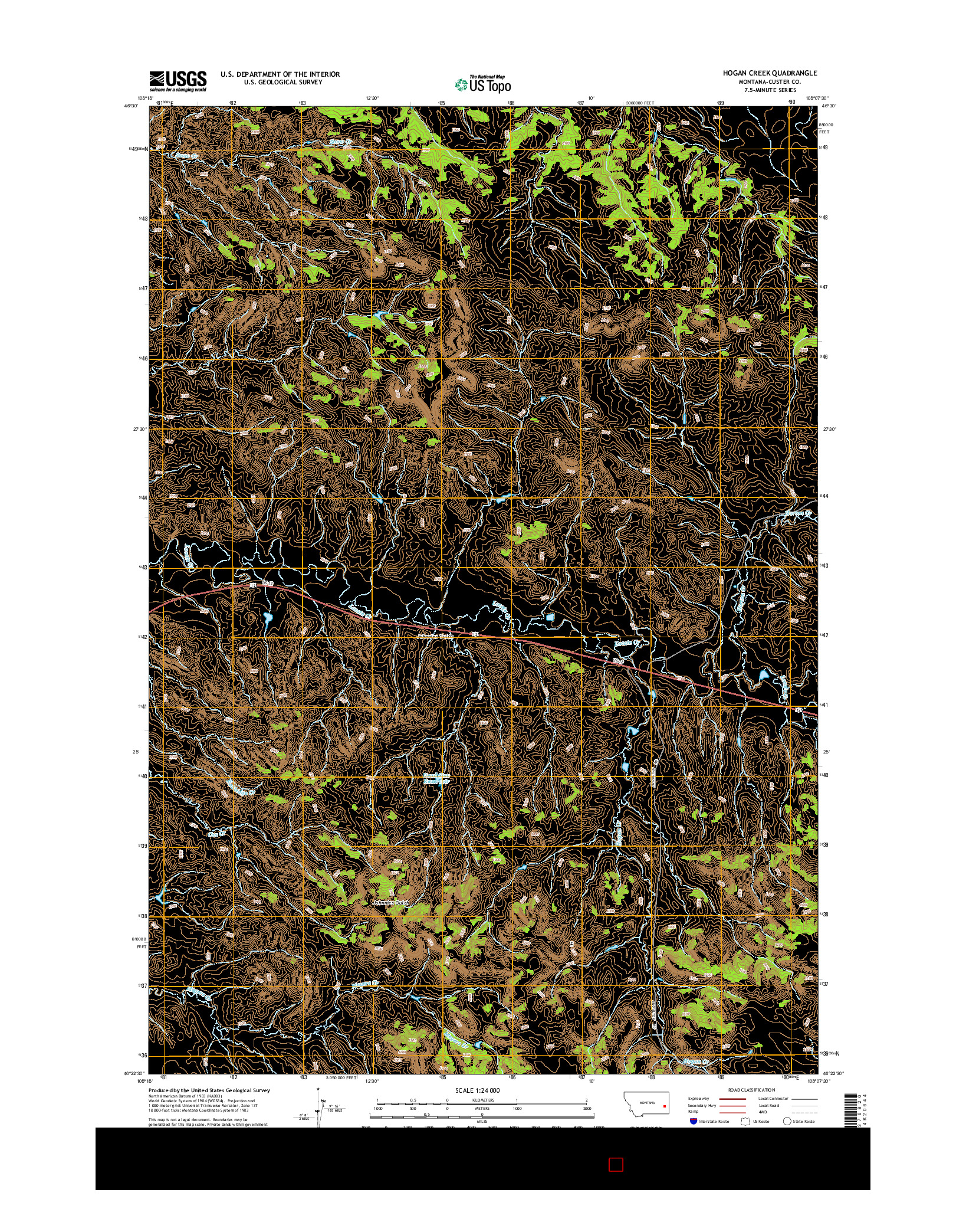 USGS US TOPO 7.5-MINUTE MAP FOR HOGAN CREEK, MT 2014
