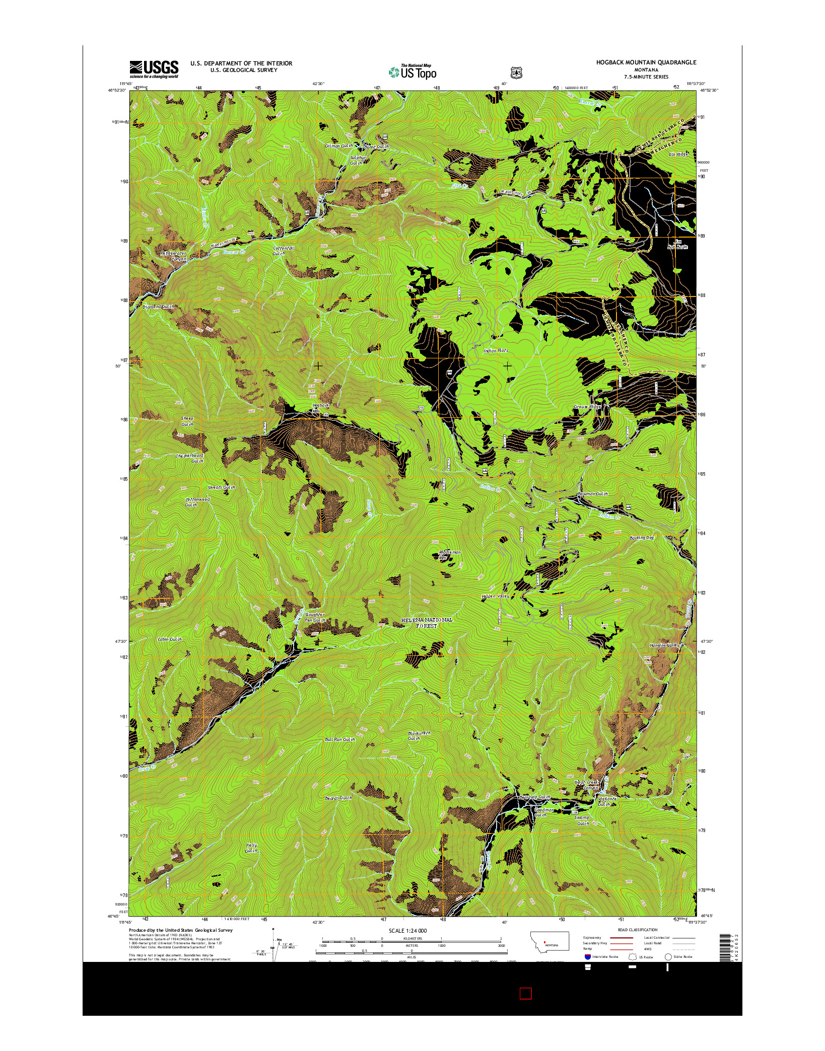 USGS US TOPO 7.5-MINUTE MAP FOR HOGBACK MOUNTAIN, MT 2014