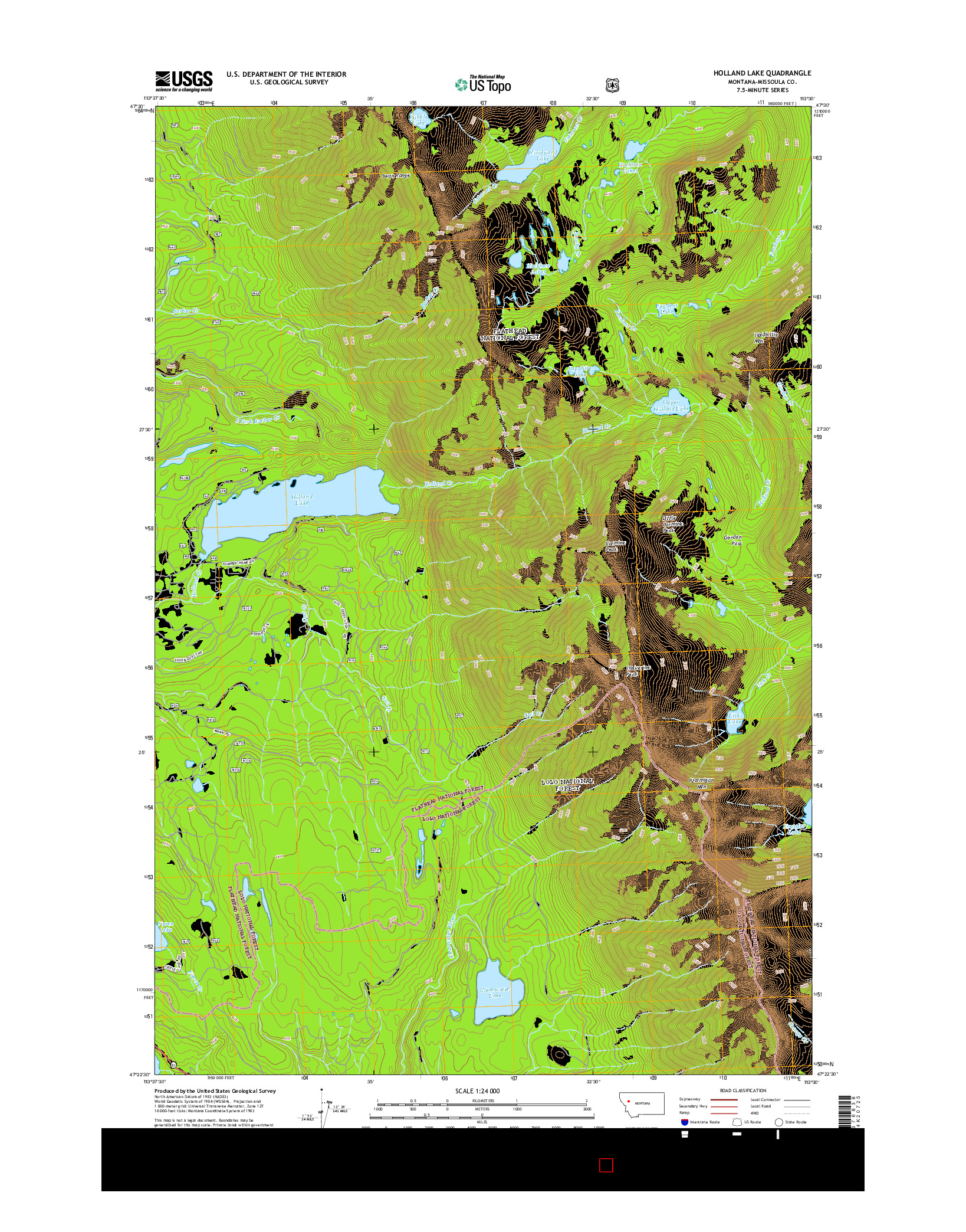 USGS US TOPO 7.5-MINUTE MAP FOR HOLLAND LAKE, MT 2014