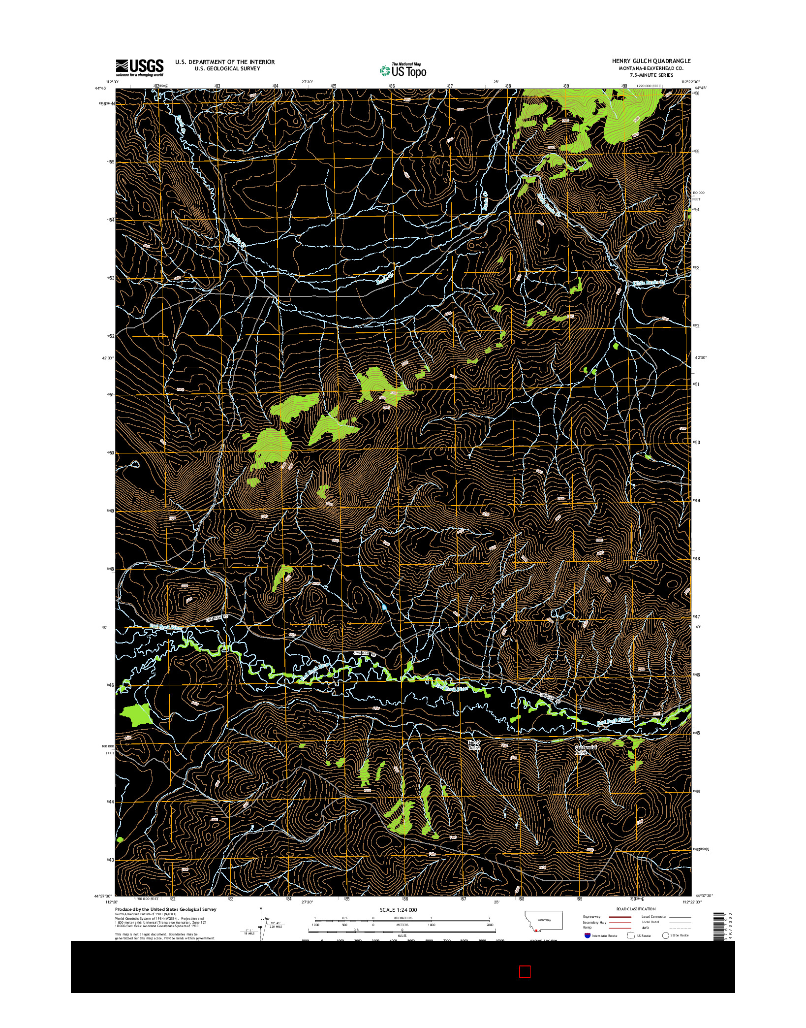 USGS US TOPO 7.5-MINUTE MAP FOR HENRY GULCH, MT 2014