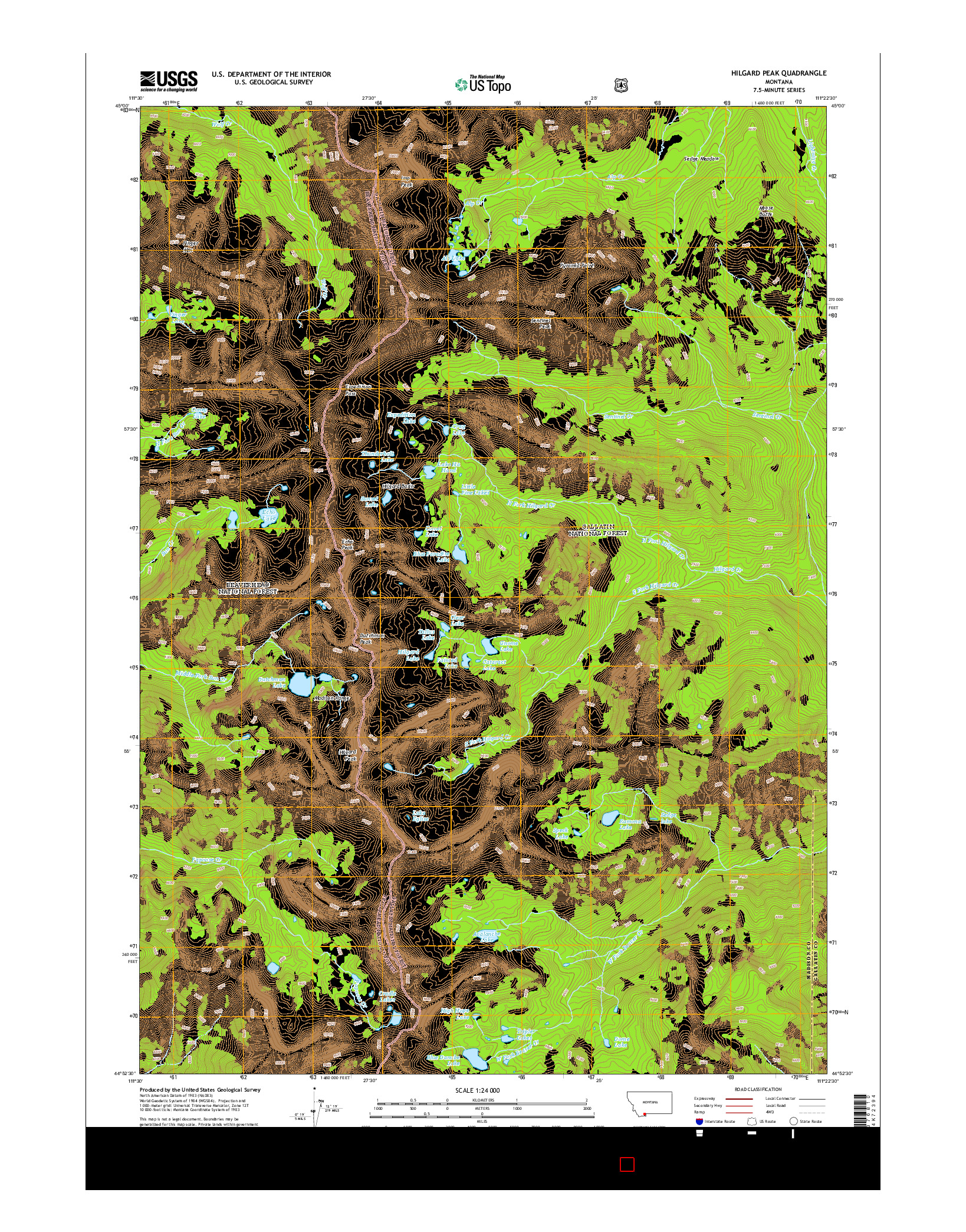 USGS US TOPO 7.5-MINUTE MAP FOR HILGARD PEAK, MT 2014