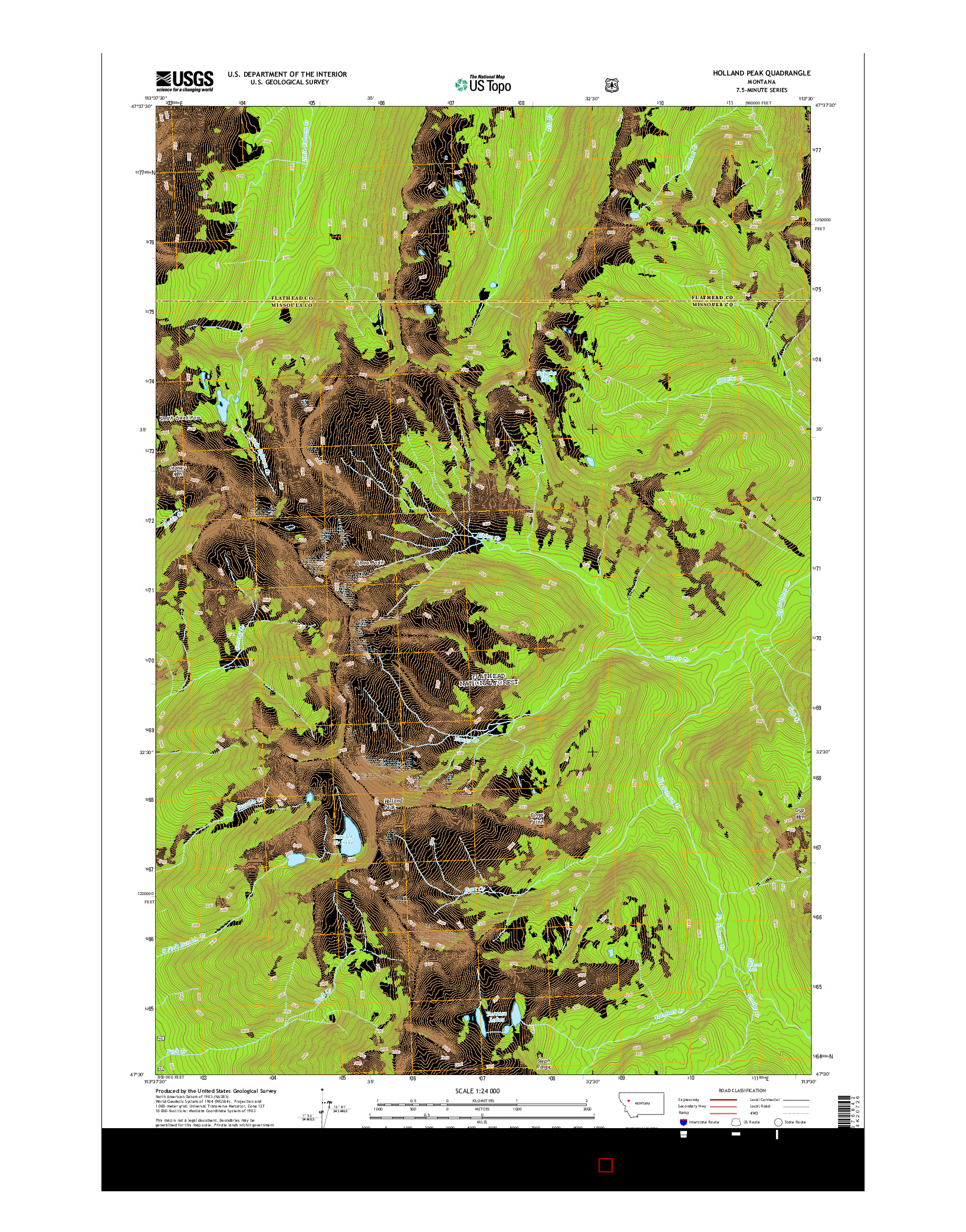 USGS US TOPO 7.5-MINUTE MAP FOR HOLLAND PEAK, MT 2014