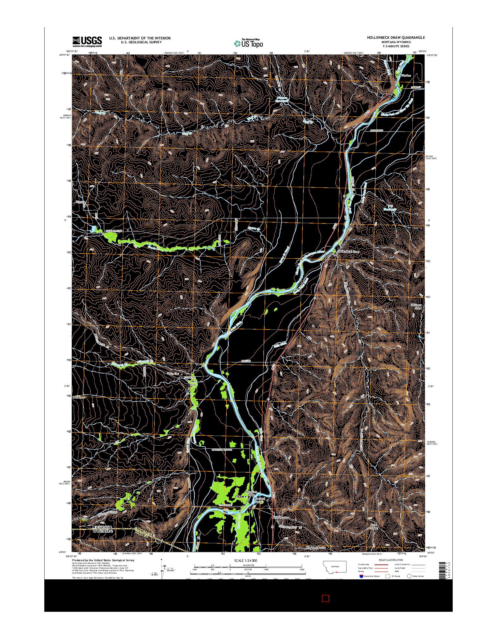 USGS US TOPO 7.5-MINUTE MAP FOR HOLLENBECK DRAW, MT-WY 2014