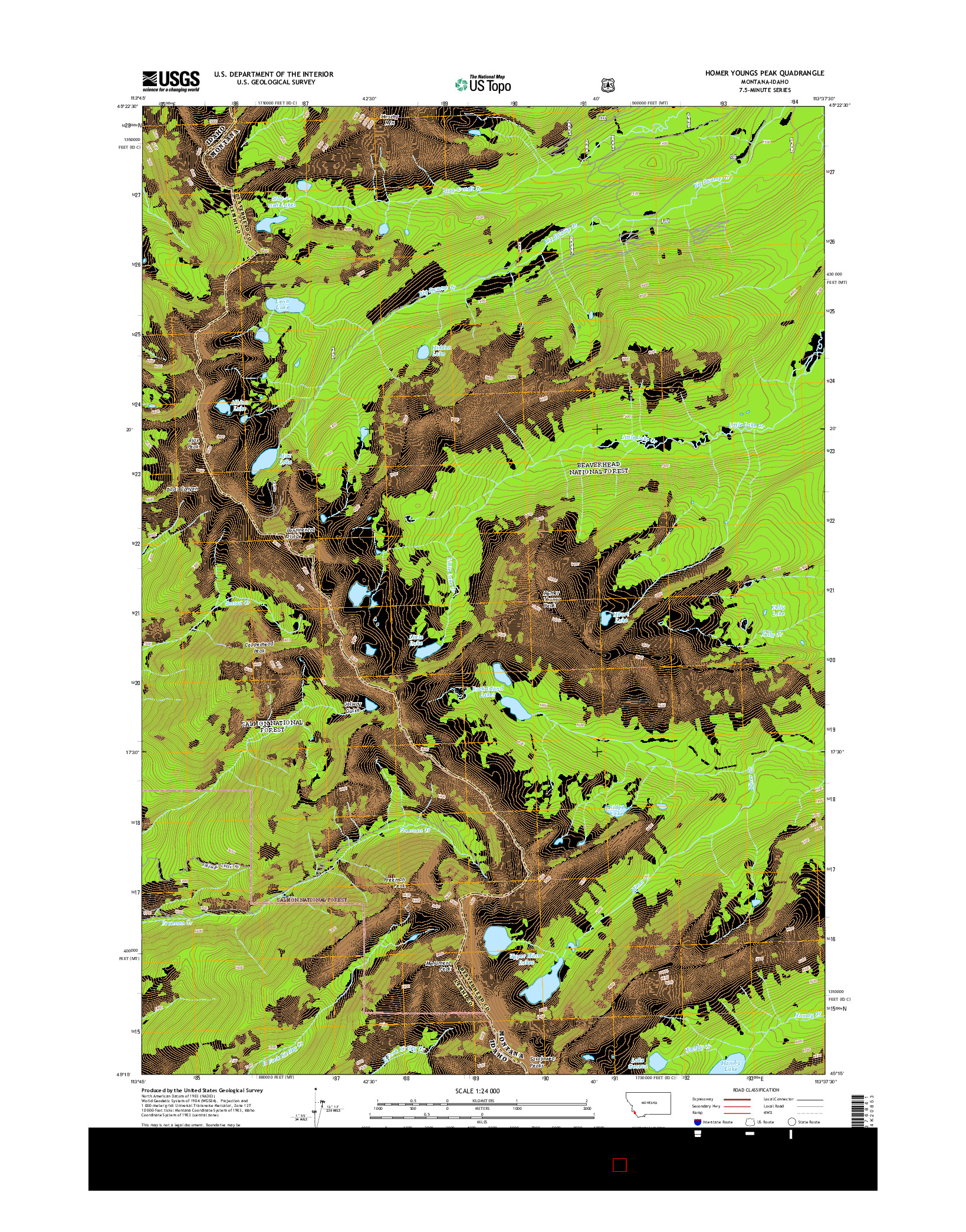 USGS US TOPO 7.5-MINUTE MAP FOR HOMER YOUNGS PEAK, MT-ID 2014