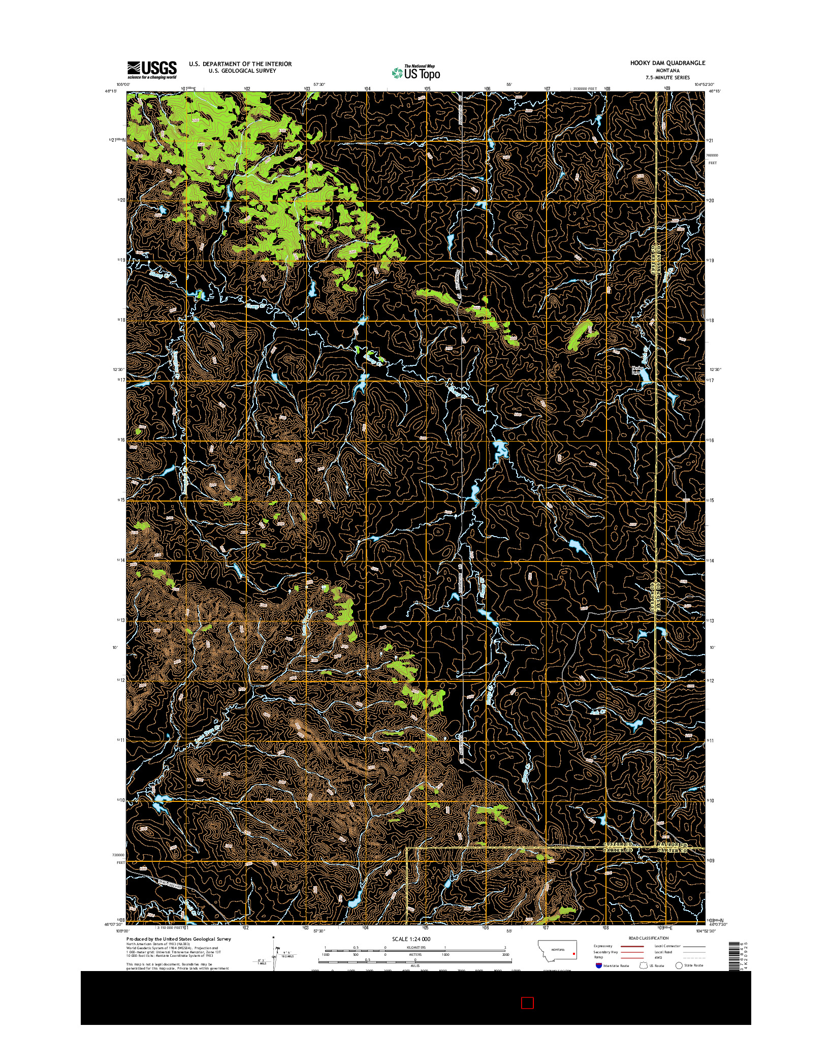 USGS US TOPO 7.5-MINUTE MAP FOR HOOKY DAM, MT 2014