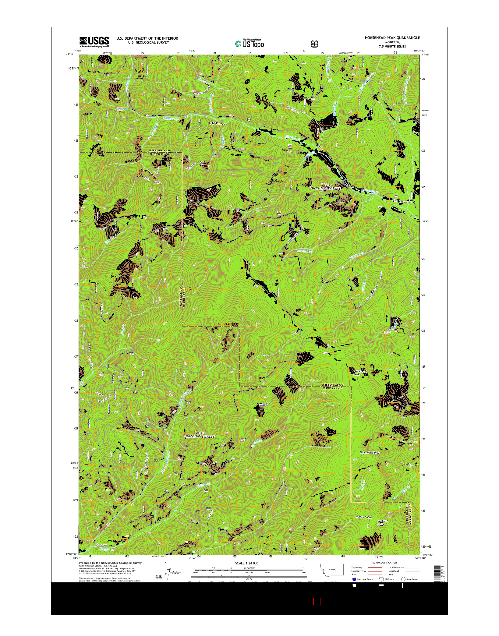 USGS US TOPO 7.5-MINUTE MAP FOR HORSEHEAD PEAK, MT 2014