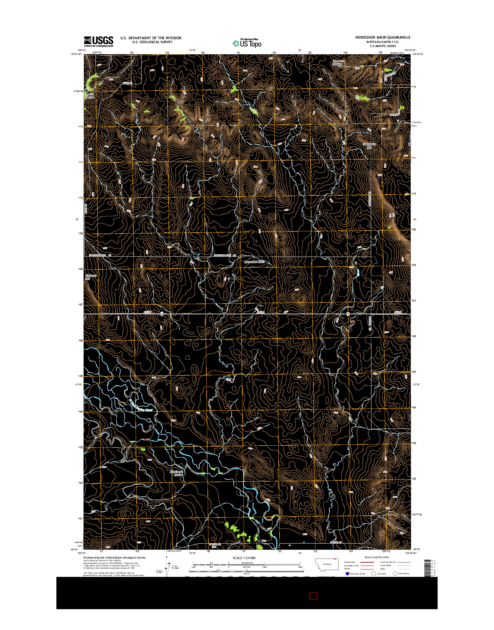 USGS US TOPO 7.5-MINUTE MAP FOR HORSESHOE BASIN, MT 2014