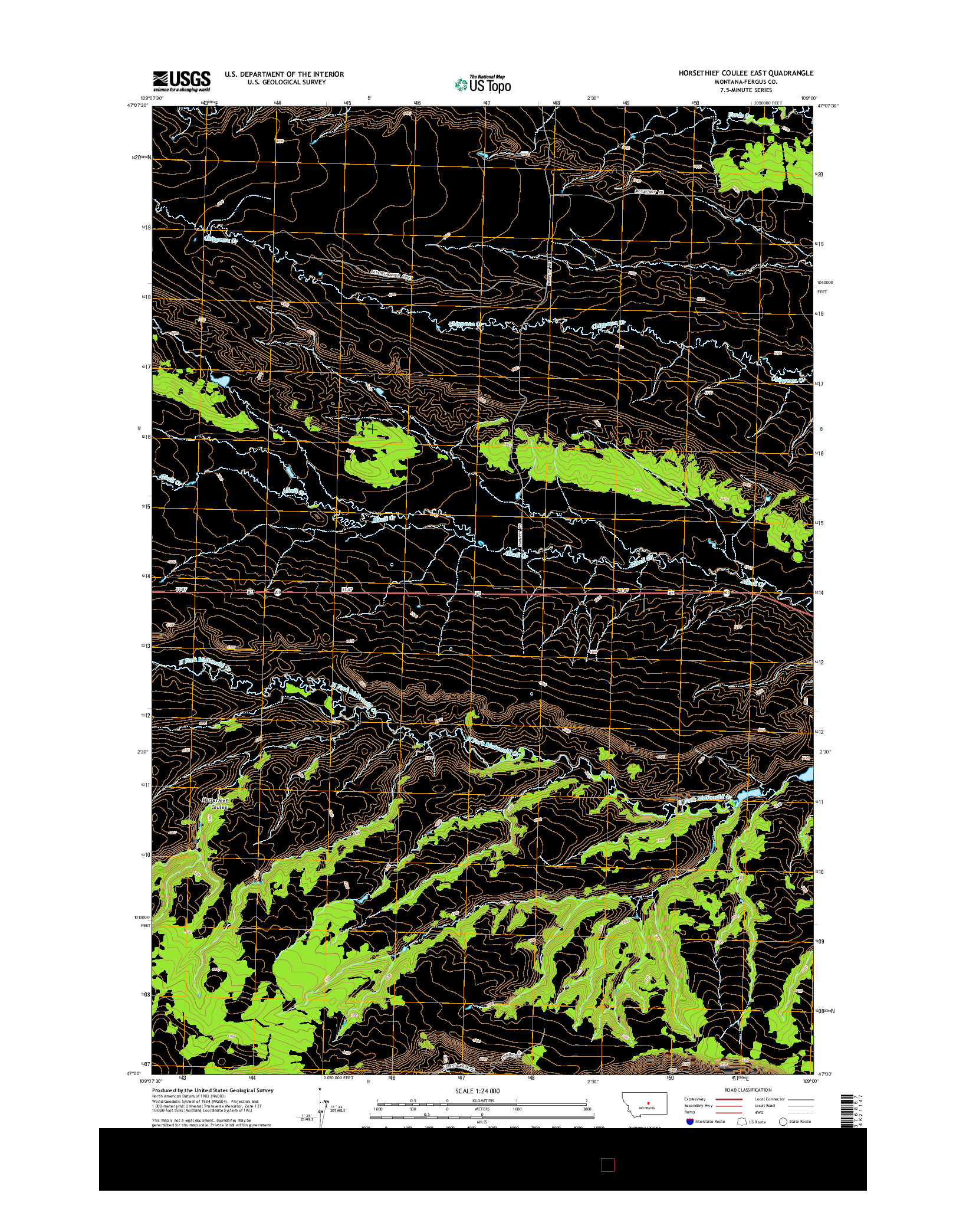 USGS US TOPO 7.5-MINUTE MAP FOR HORSETHIEF COULEE EAST, MT 2014