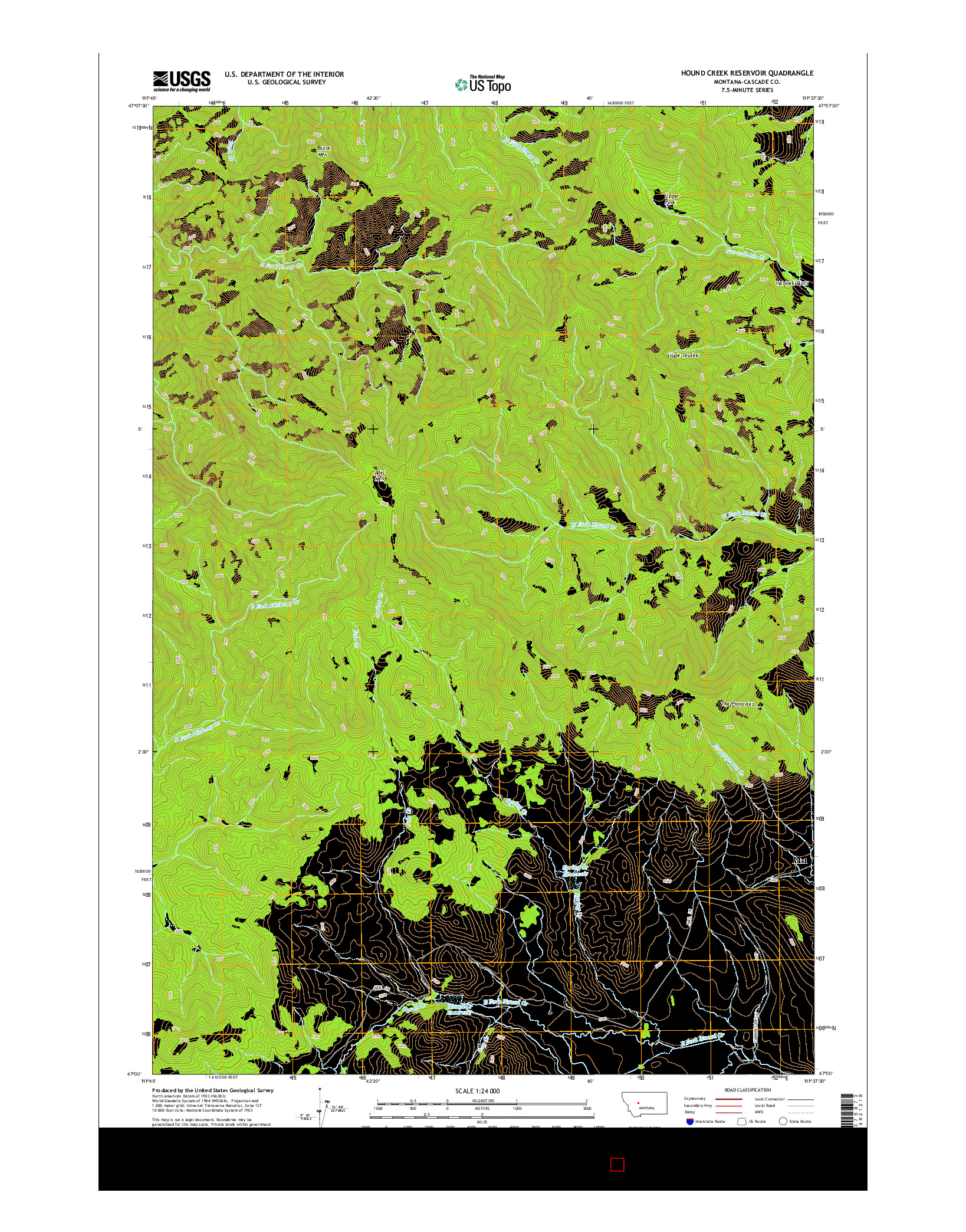 USGS US TOPO 7.5-MINUTE MAP FOR HOUND CREEK RESERVOIR, MT 2014