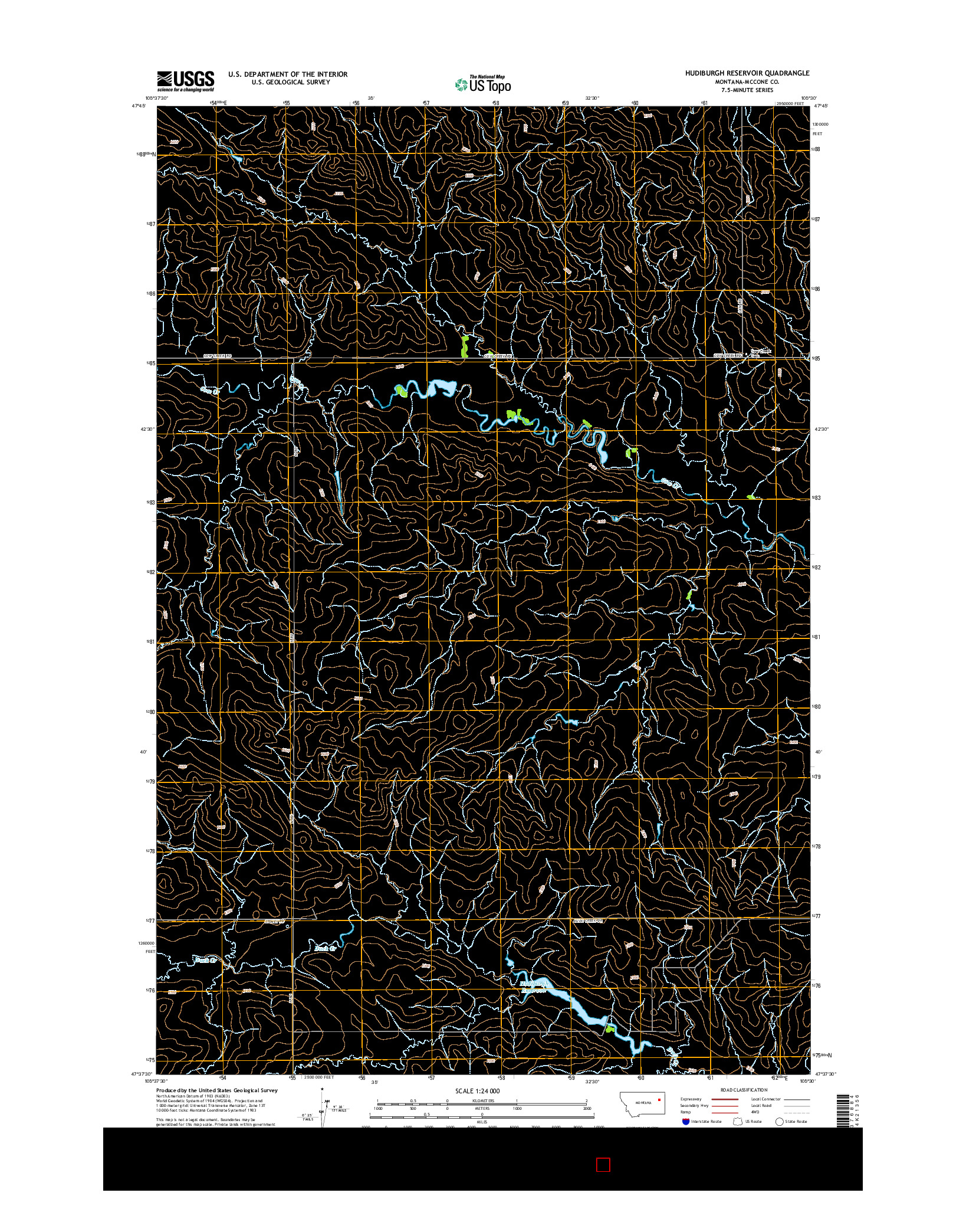 USGS US TOPO 7.5-MINUTE MAP FOR HUDIBURGH RESERVOIR, MT 2014
