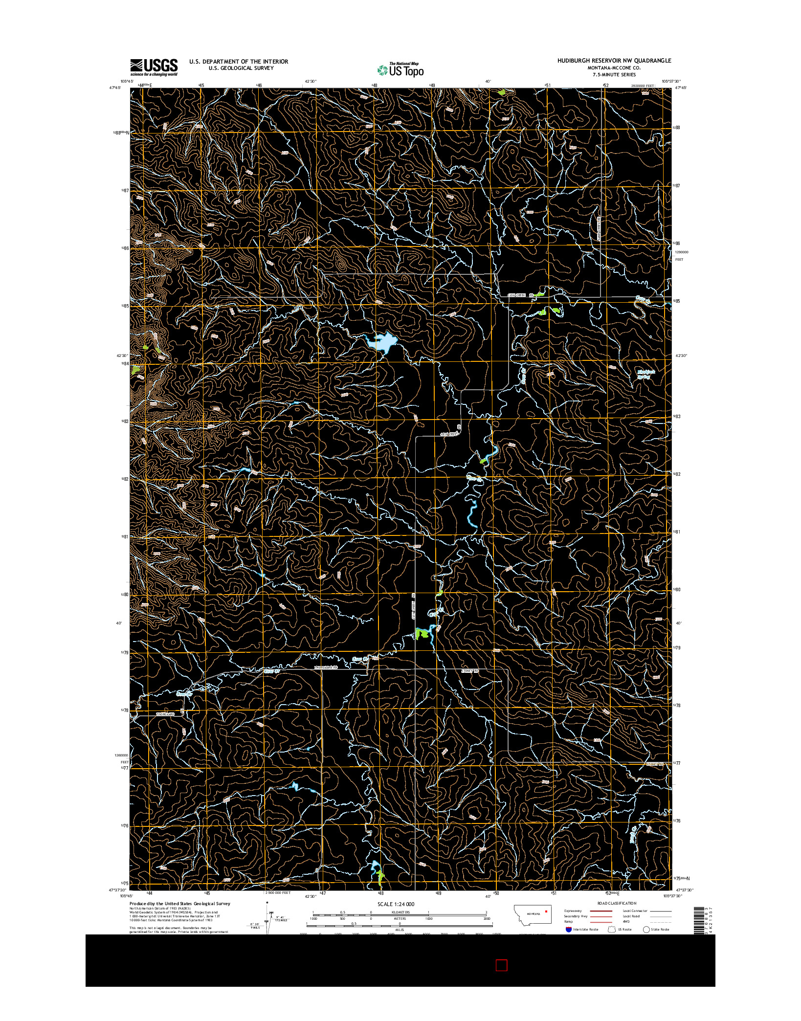 USGS US TOPO 7.5-MINUTE MAP FOR HUDIBURGH RESERVOIR NW, MT 2014