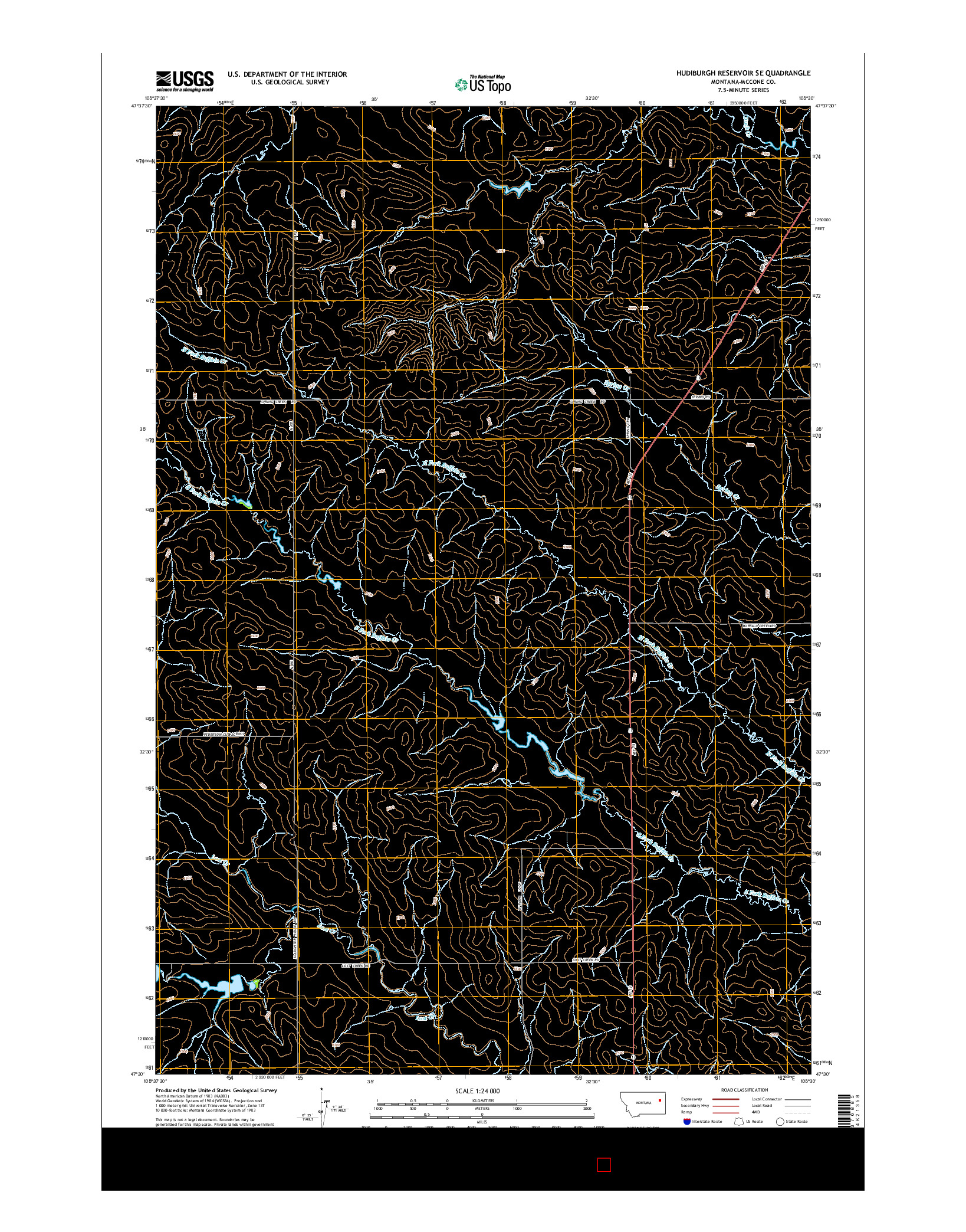 USGS US TOPO 7.5-MINUTE MAP FOR HUDIBURGH RESERVOIR SE, MT 2014