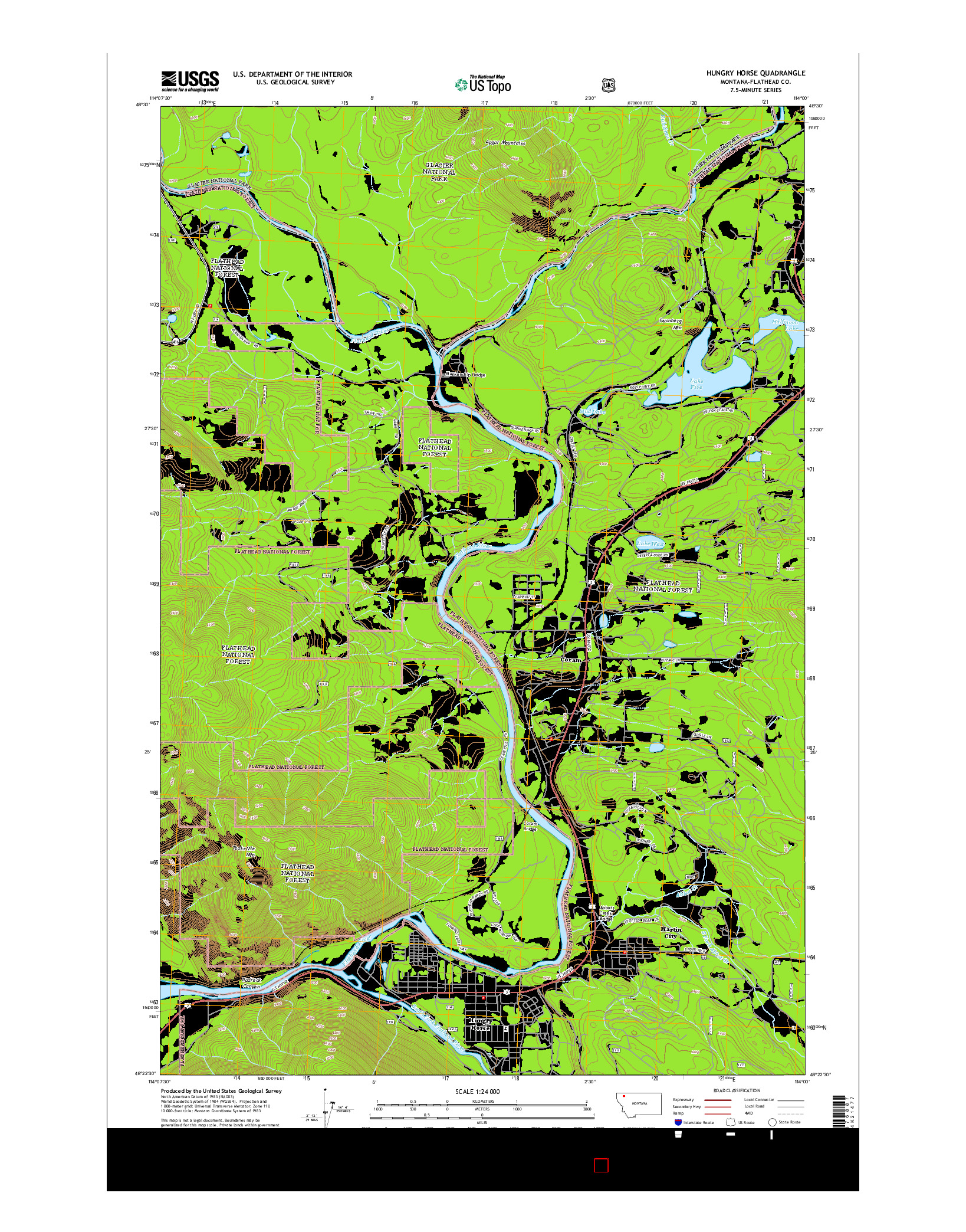 USGS US TOPO 7.5-MINUTE MAP FOR HUNGRY HORSE, MT 2014