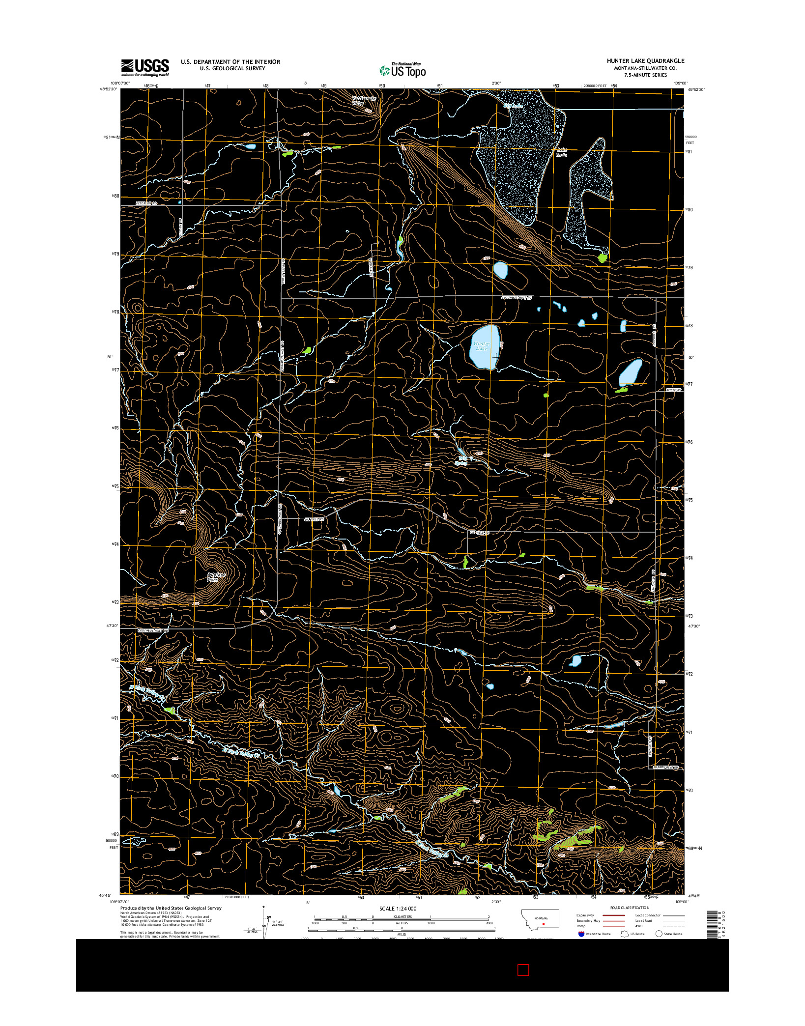 USGS US TOPO 7.5-MINUTE MAP FOR HUNTER LAKE, MT 2014