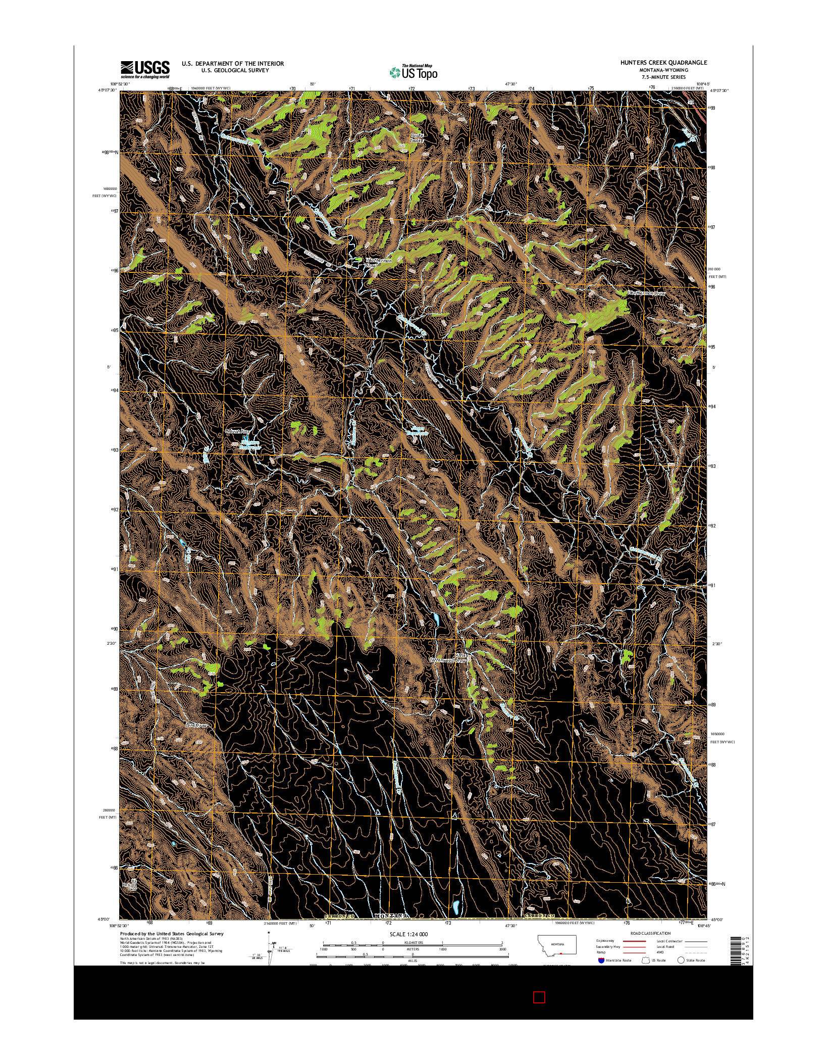 USGS US TOPO 7.5-MINUTE MAP FOR HUNTERS CREEK, MT-WY 2014