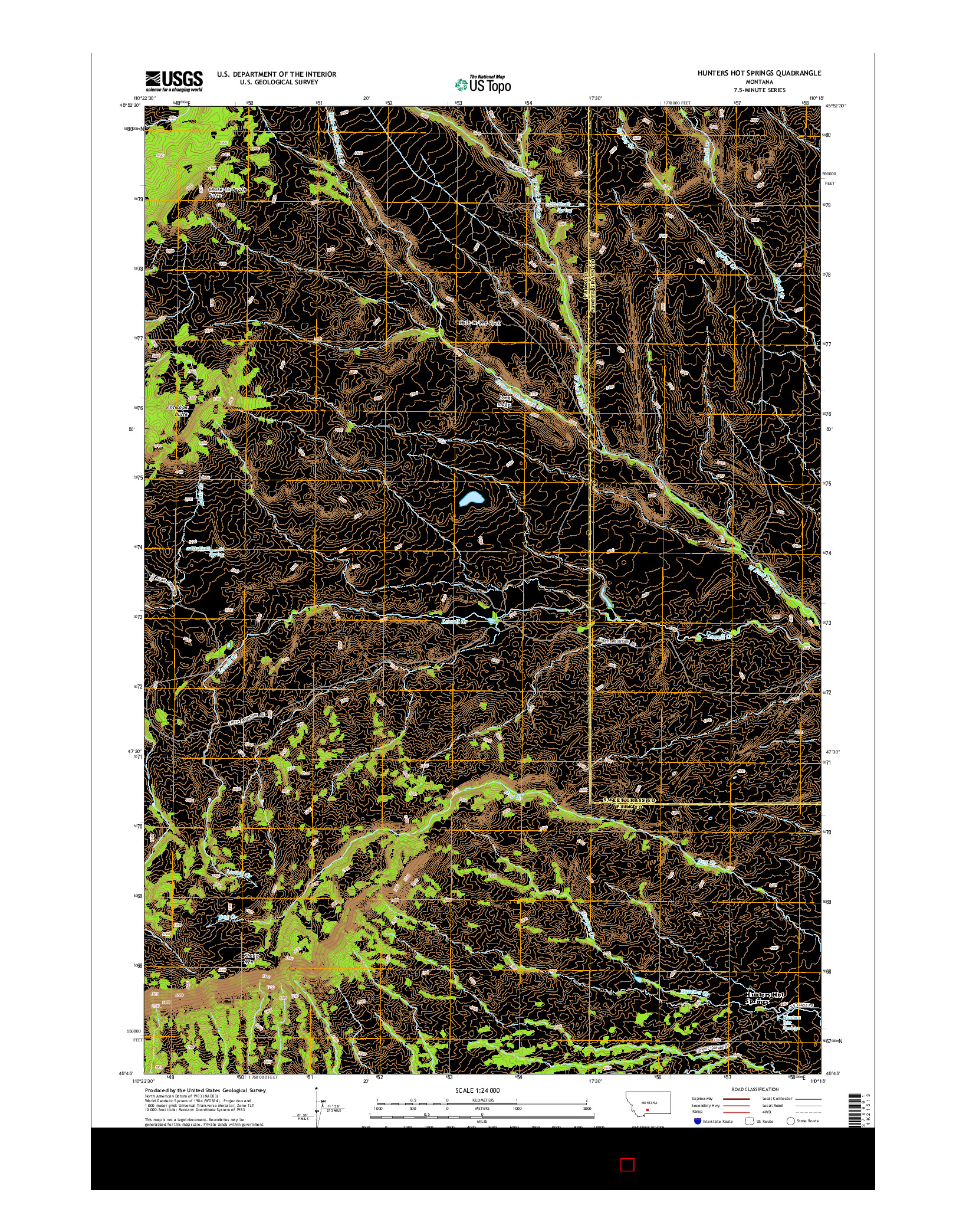 USGS US TOPO 7.5-MINUTE MAP FOR HUNTERS HOT SPRINGS, MT 2014