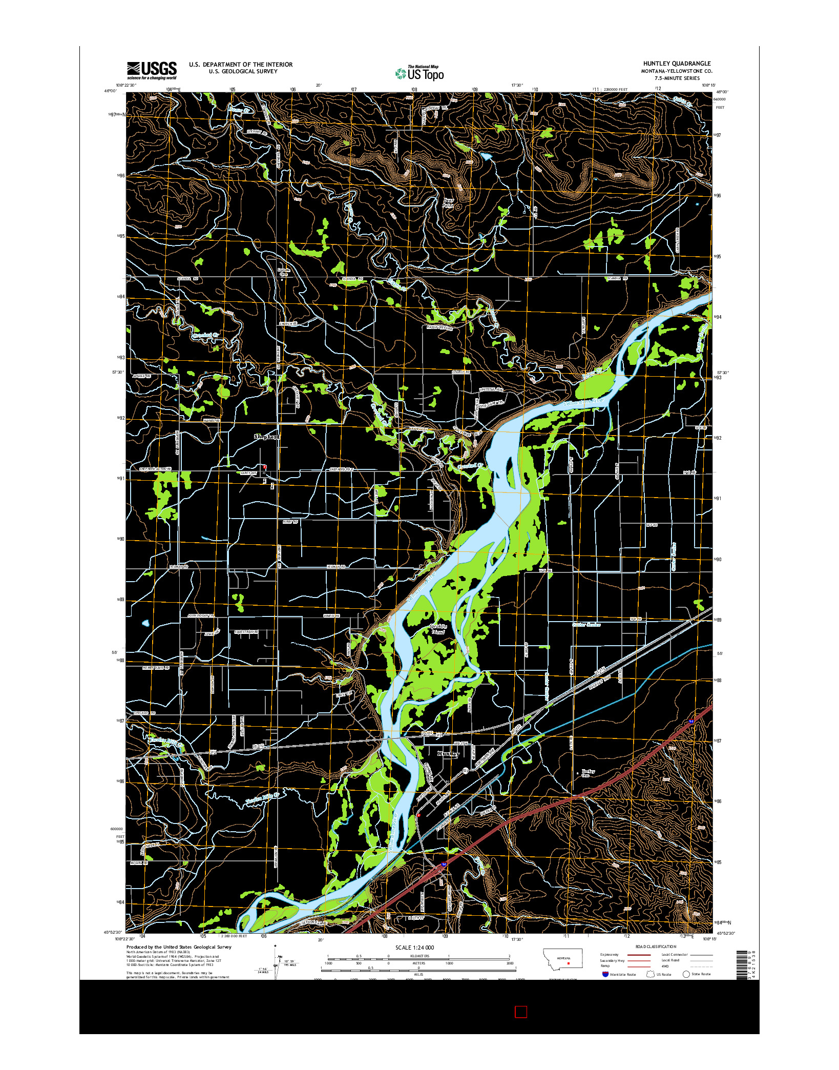 USGS US TOPO 7.5-MINUTE MAP FOR HUNTLEY, MT 2014