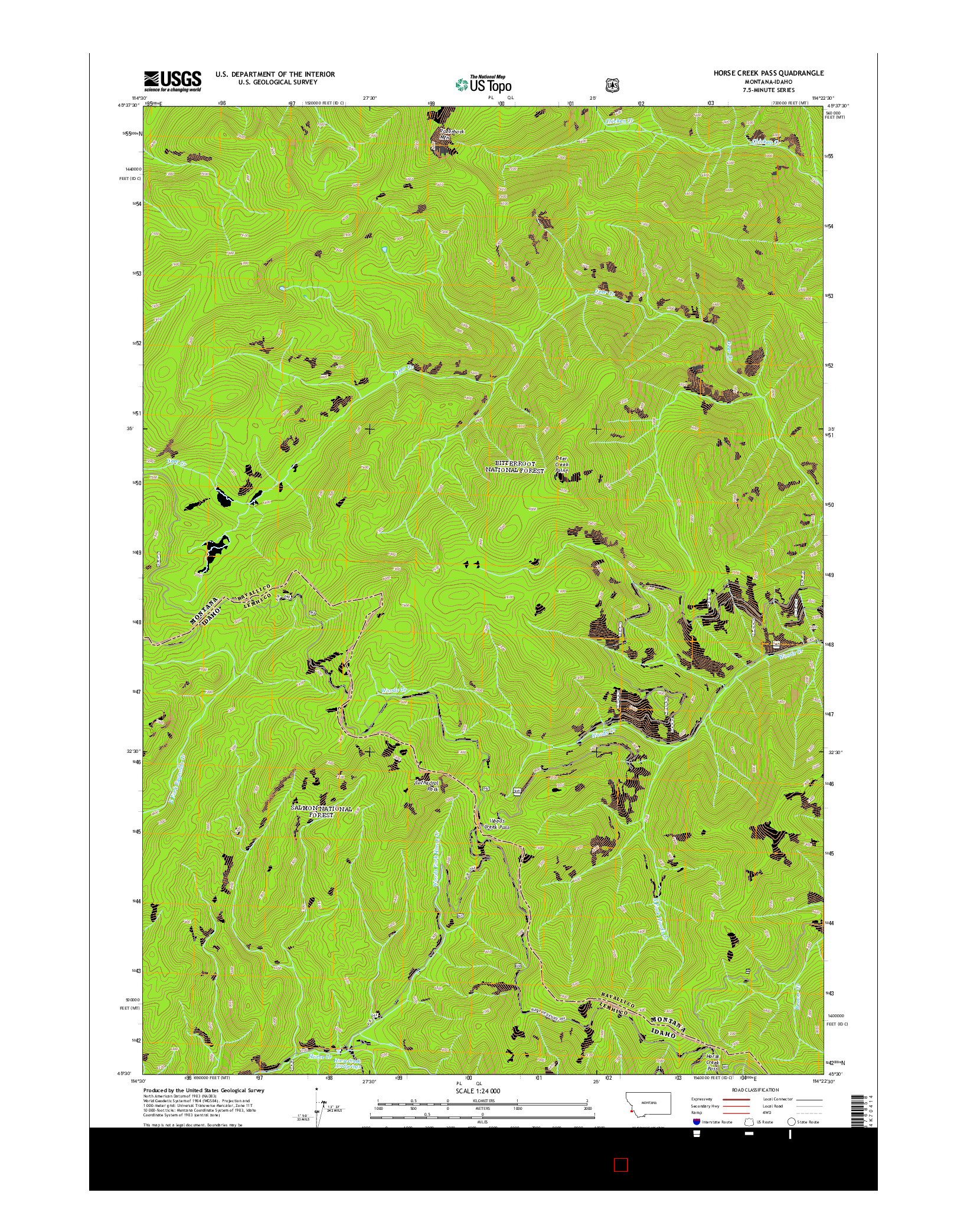 USGS US TOPO 7.5-MINUTE MAP FOR HORSE CREEK PASS, MT-ID 2014
