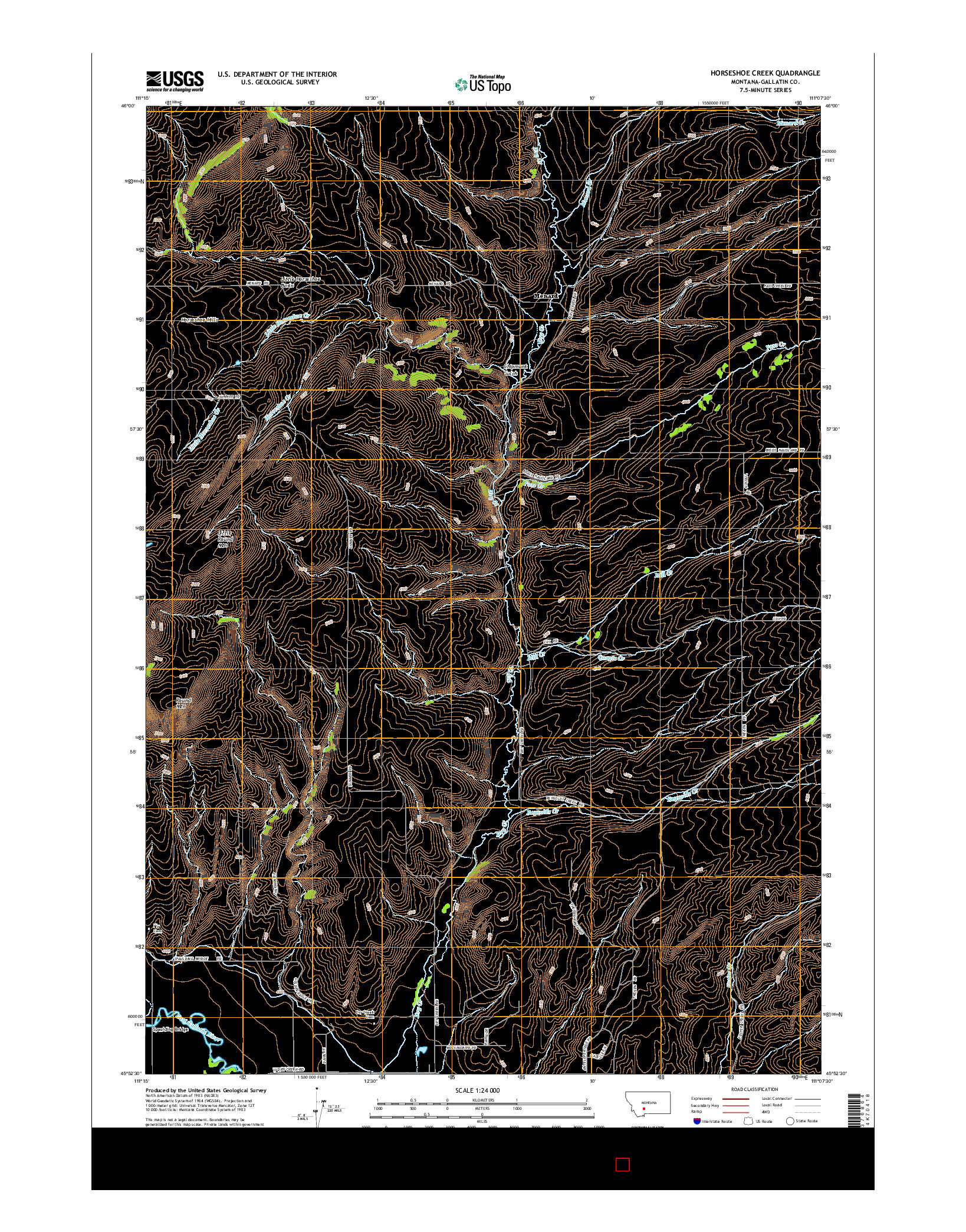 USGS US TOPO 7.5-MINUTE MAP FOR HORSESHOE CREEK, MT 2014
