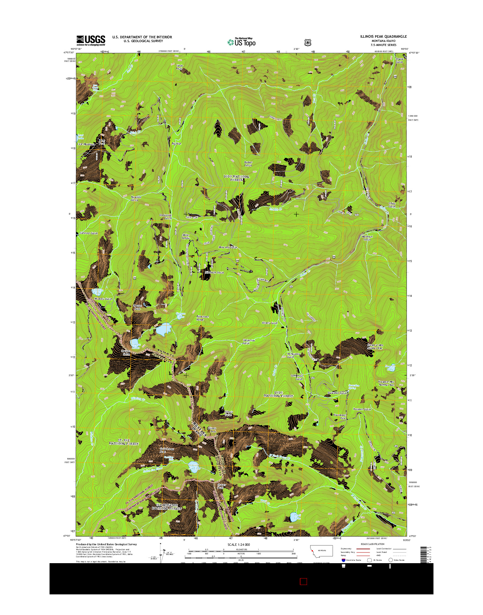 USGS US TOPO 7.5-MINUTE MAP FOR ILLINOIS PEAK, MT-ID 2014