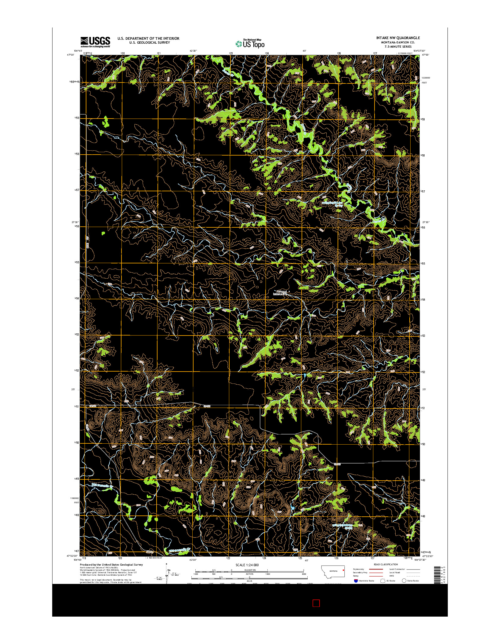 USGS US TOPO 7.5-MINUTE MAP FOR INTAKE NW, MT 2014