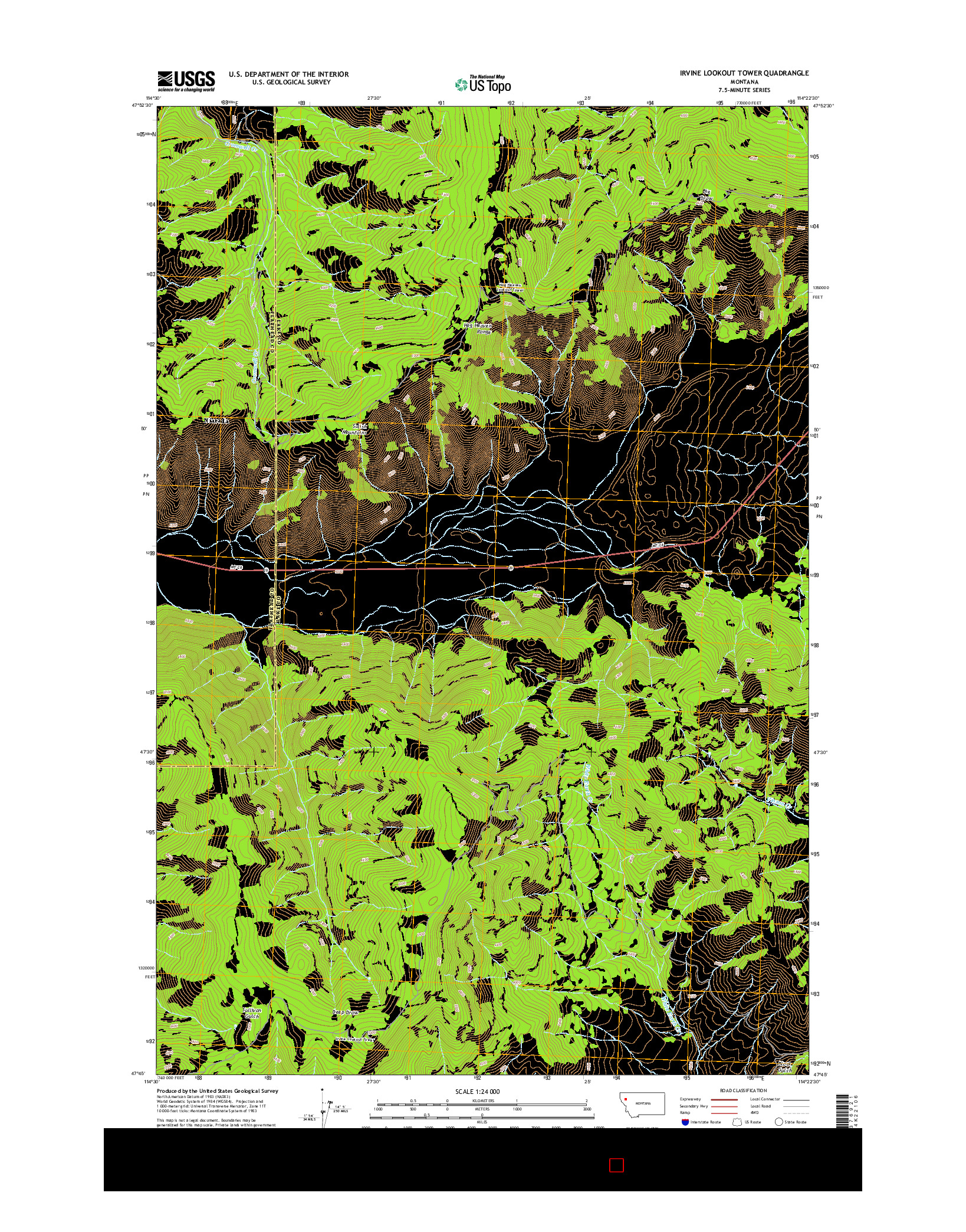 USGS US TOPO 7.5-MINUTE MAP FOR IRVINE LOOKOUT TOWER, MT 2014