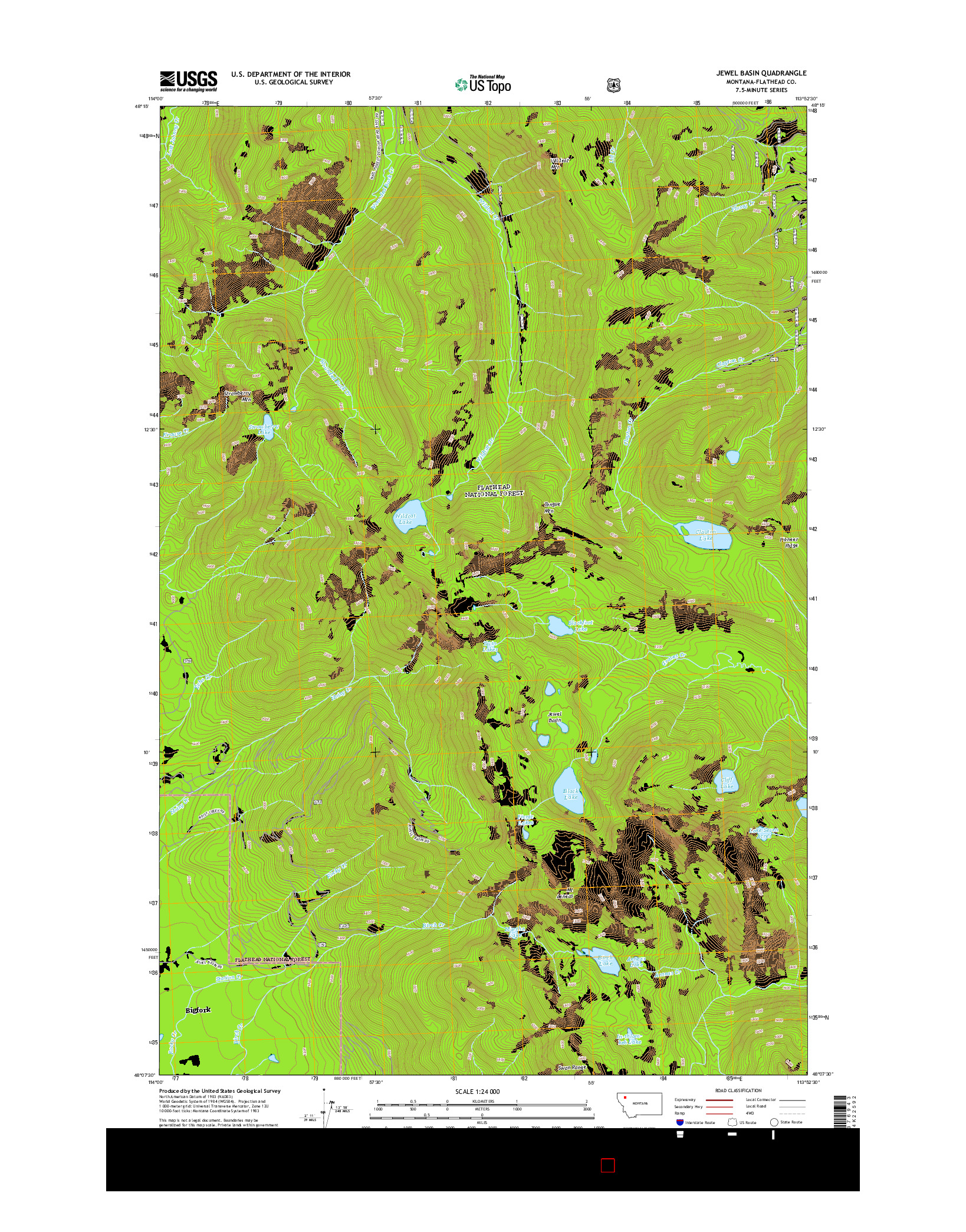 USGS US TOPO 7.5-MINUTE MAP FOR JEWEL BASIN, MT 2014