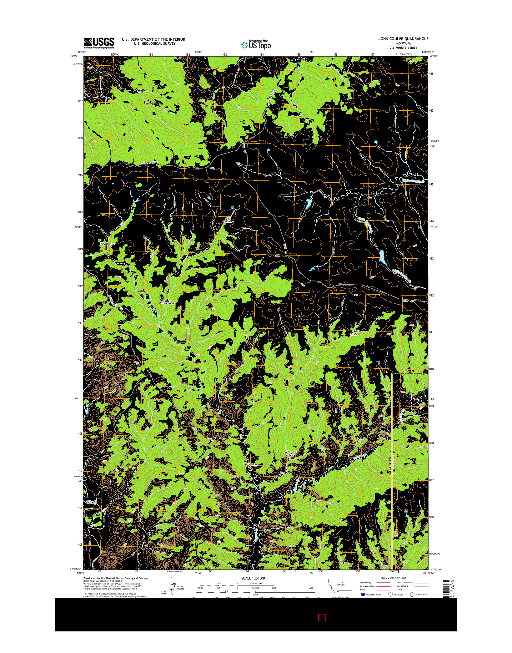 USGS US TOPO 7.5-MINUTE MAP FOR JOHN COULEE, MT 2014