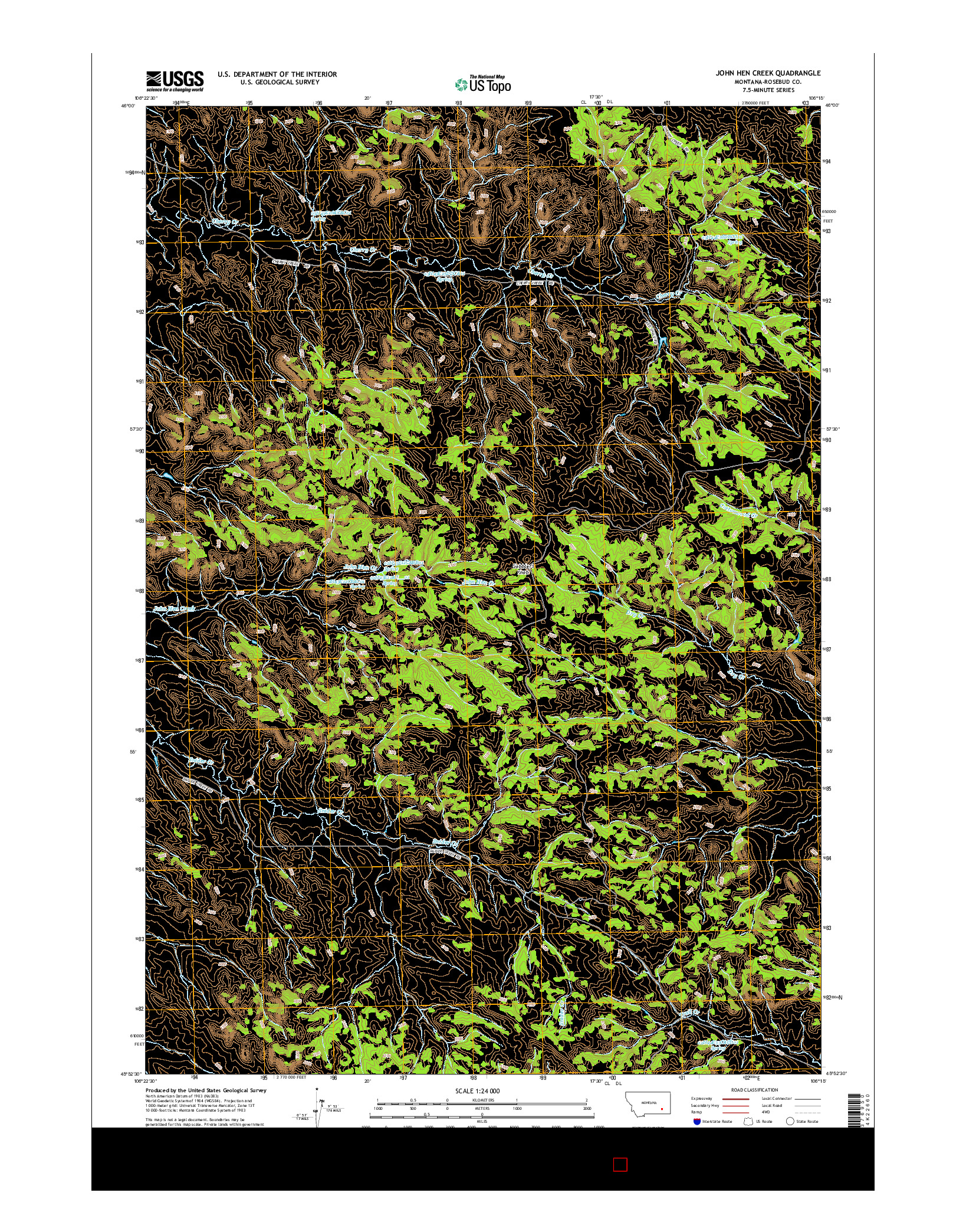 USGS US TOPO 7.5-MINUTE MAP FOR JOHN HEN CREEK, MT 2014