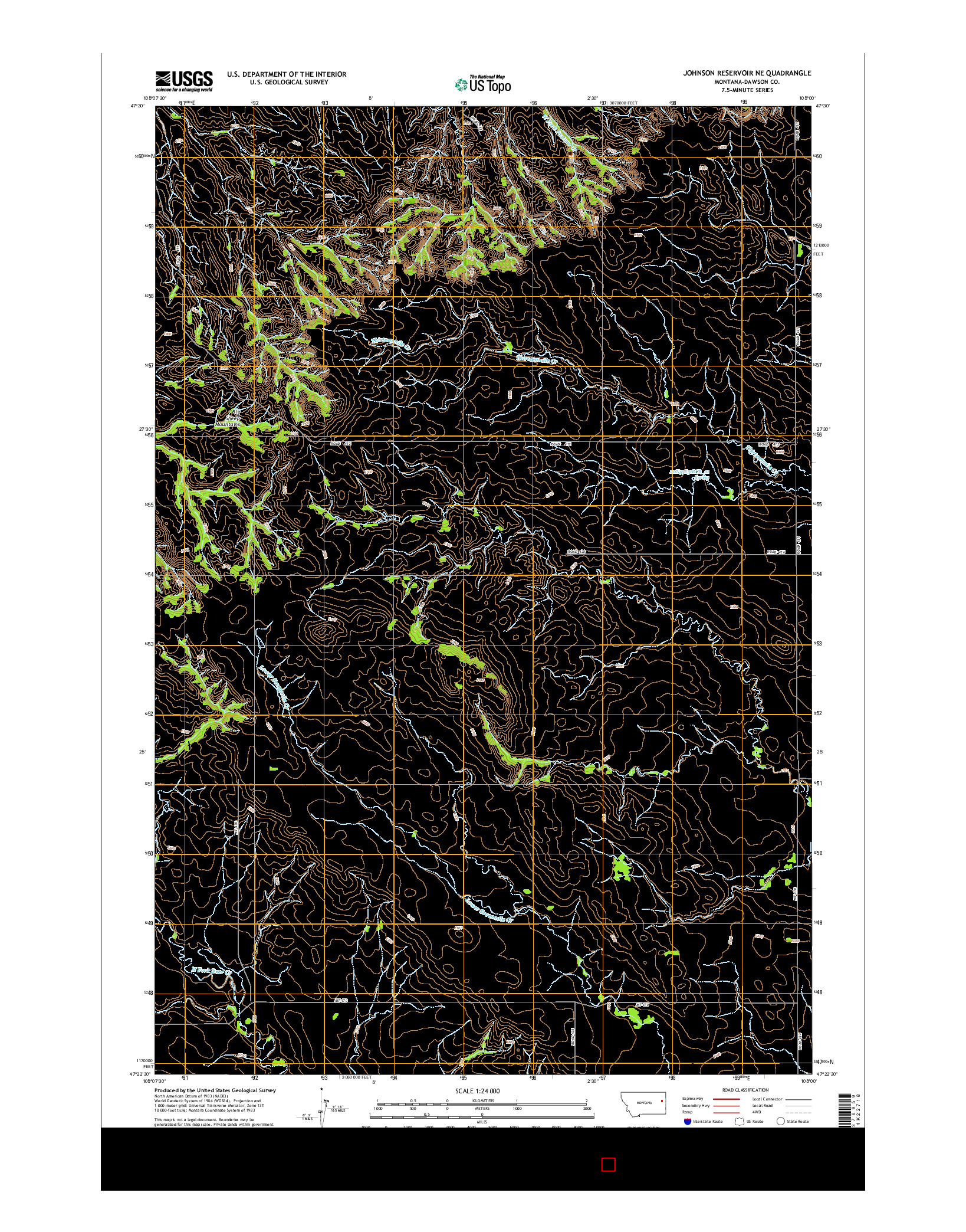 USGS US TOPO 7.5-MINUTE MAP FOR JOHNSON RESERVOIR NE, MT 2014